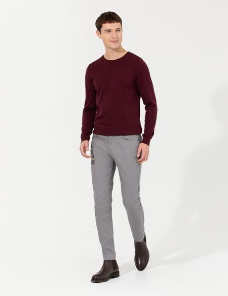 Bordo Slim Fit Bisiklet Yaka Basic Triko Kazak - 50237801034
