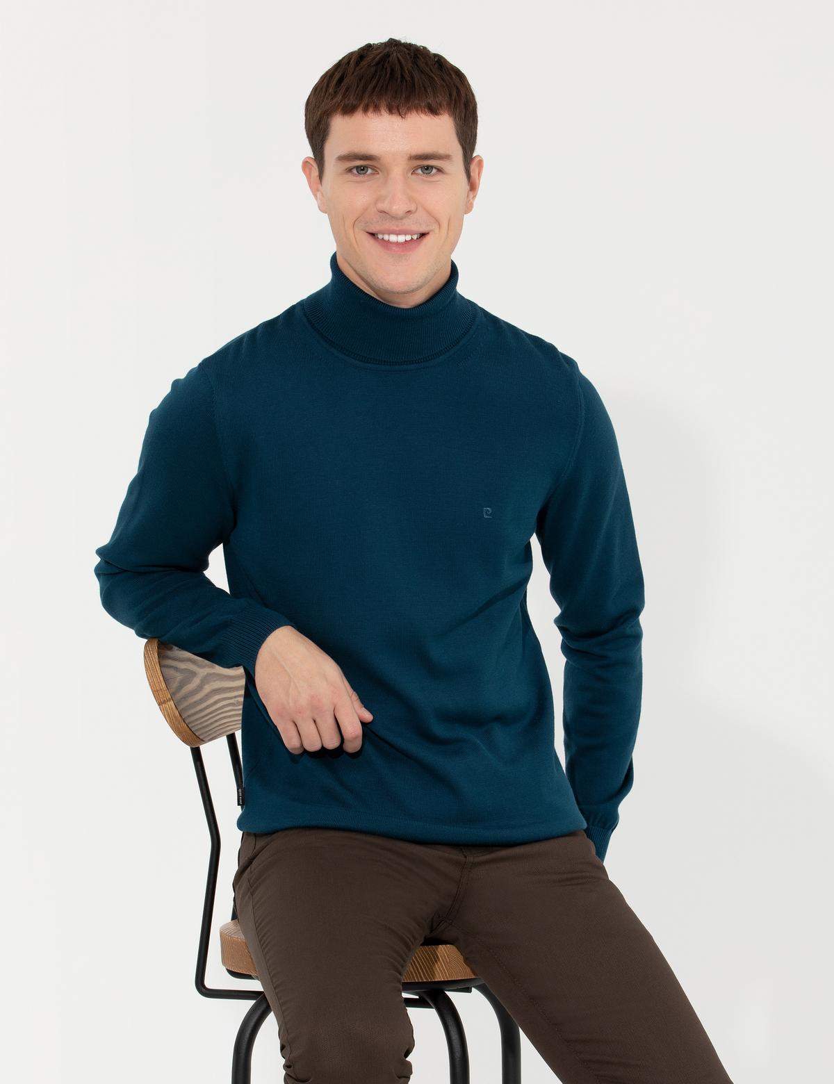 Petrol Slim Fit Balıkçı Yaka Basic Triko Kazak - 50237807163