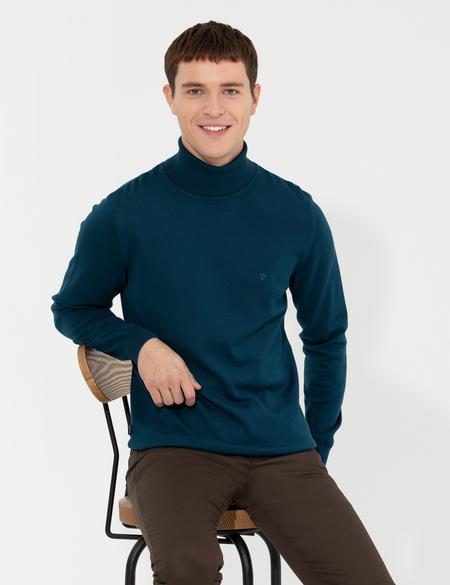 Petrol Slim Fit Balıkçı Yaka Basic Triko Kazak - 50237807163