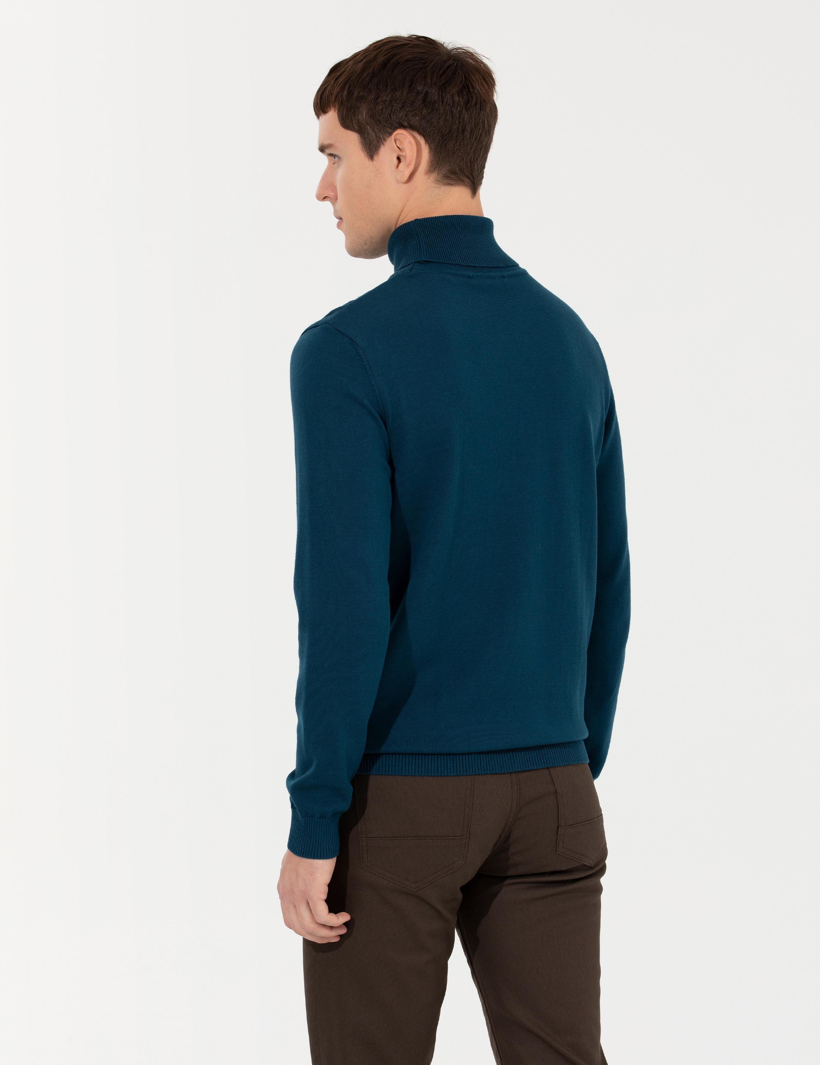 Petrol Slim Fit Balıkçı Yaka Basic Triko Kazak