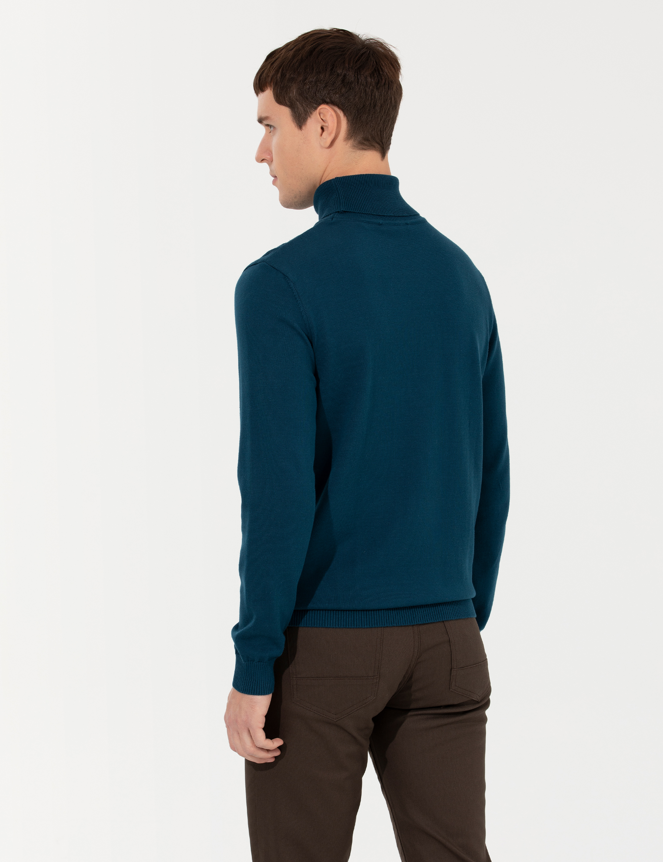 Petrol Slim Fit Balıkçı Yaka Basic Triko Kazak