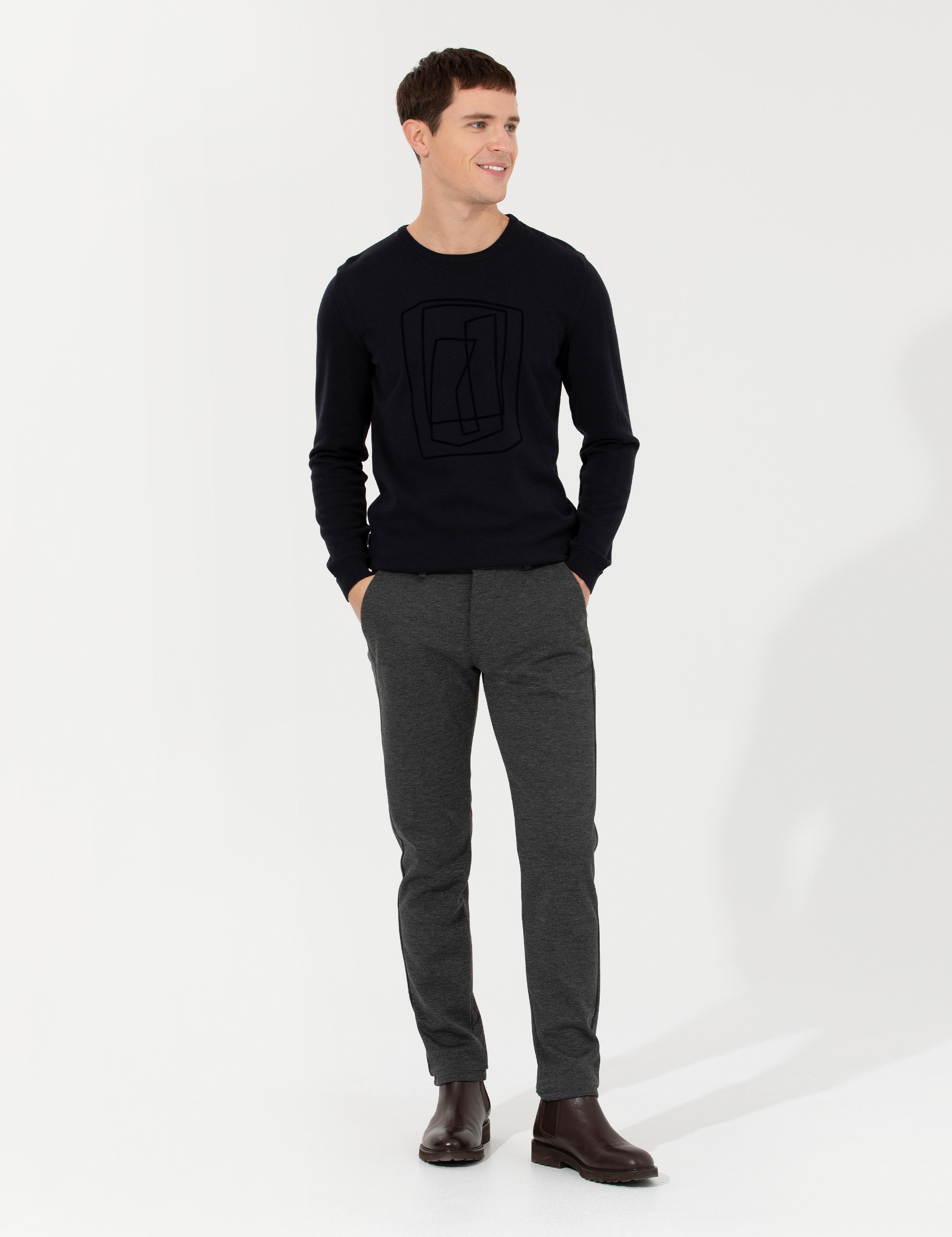 Lacivert Slim Fit Bisiklet Yaka Triko Kazak
