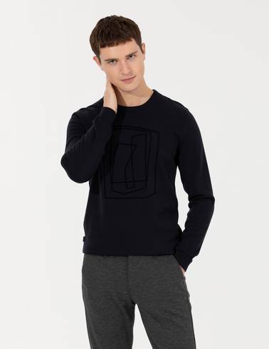 Lacivert Slim Fit Bisiklet Yaka Triko Kazak