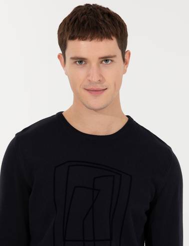 Lacivert Slim Fit Bisiklet Yaka Triko Kazak