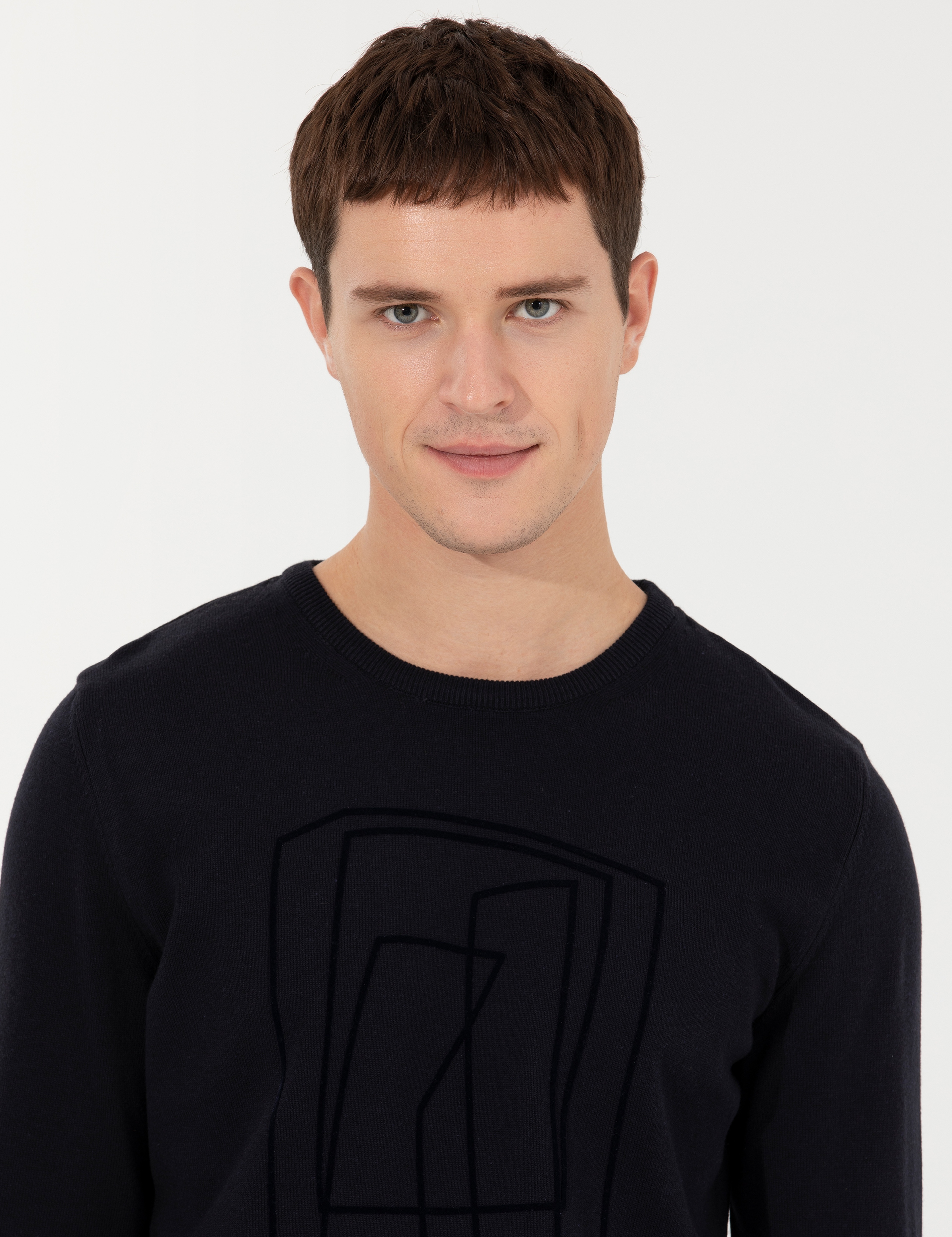 Lacivert Slim Fit Bisiklet Yaka Triko Kazak - Image 2