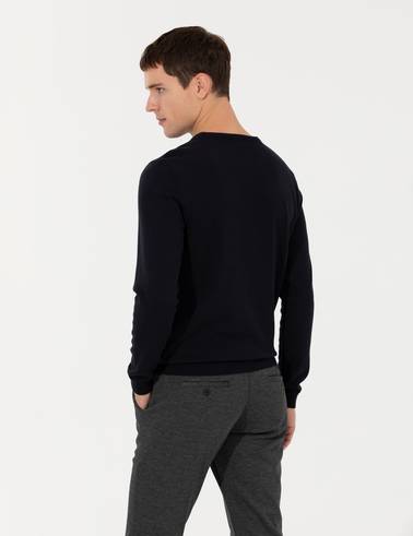Lacivert Slim Fit Bisiklet Yaka Triko Kazak