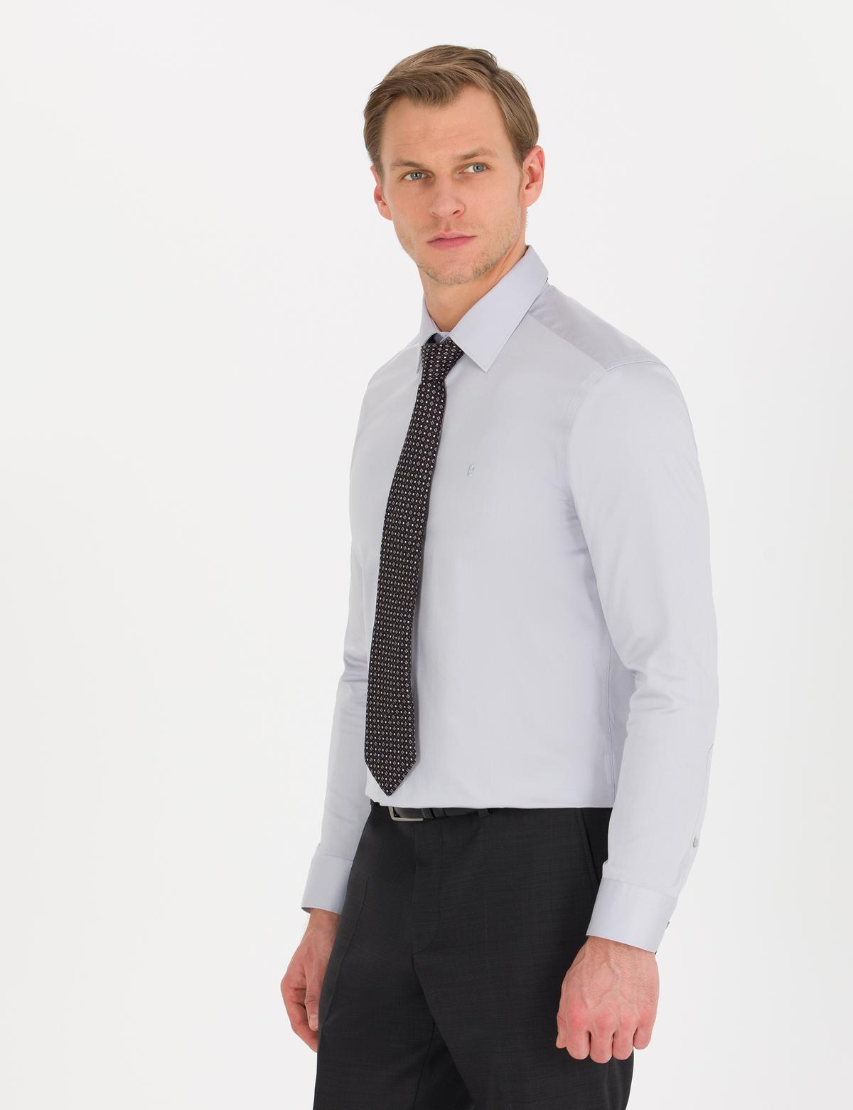 Gri Slim Fit Uzun Kollu Klasik Gömlek - 50256437025