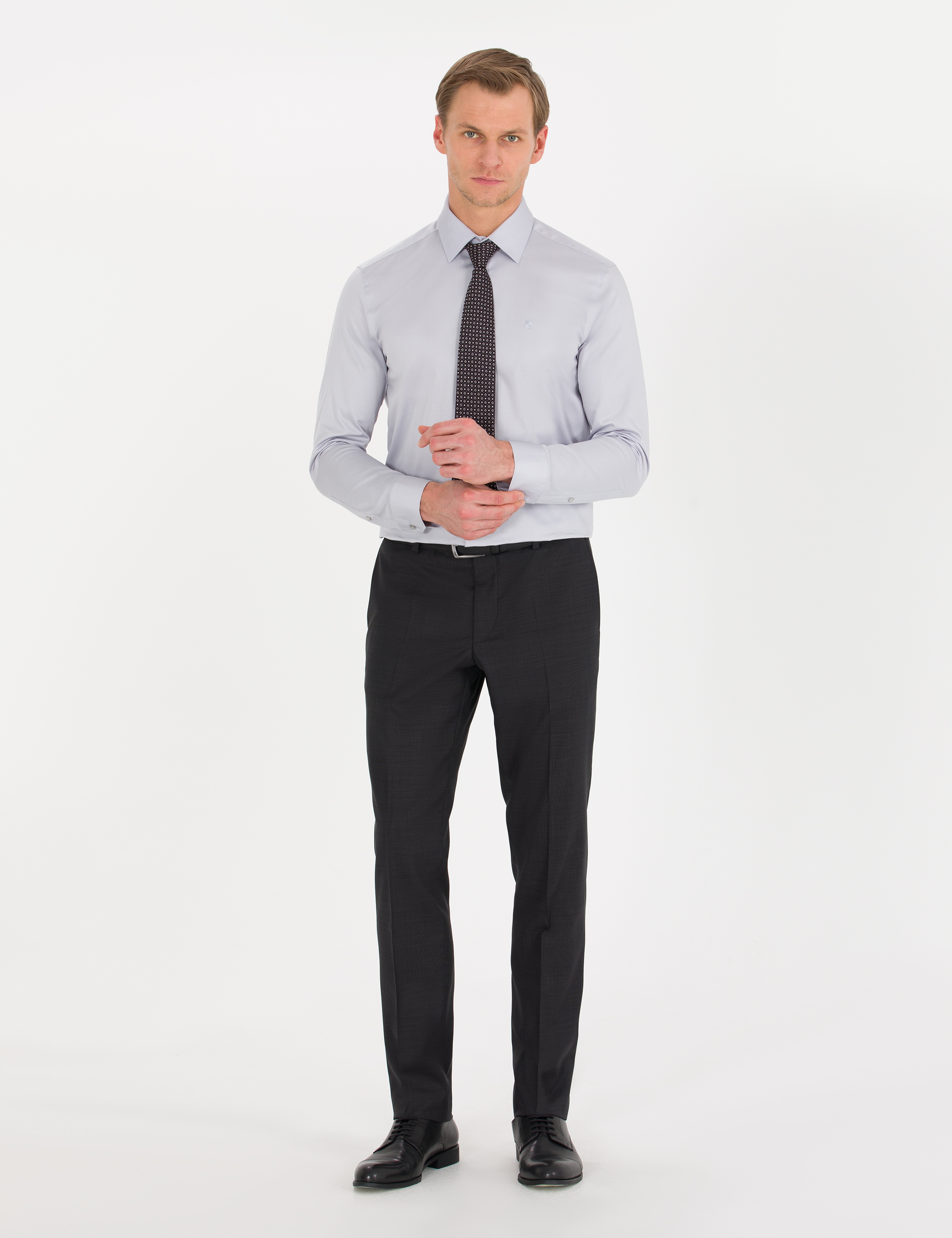 Gri Slim Fit Uzun Kollu Klasik Gömlek - Image 4