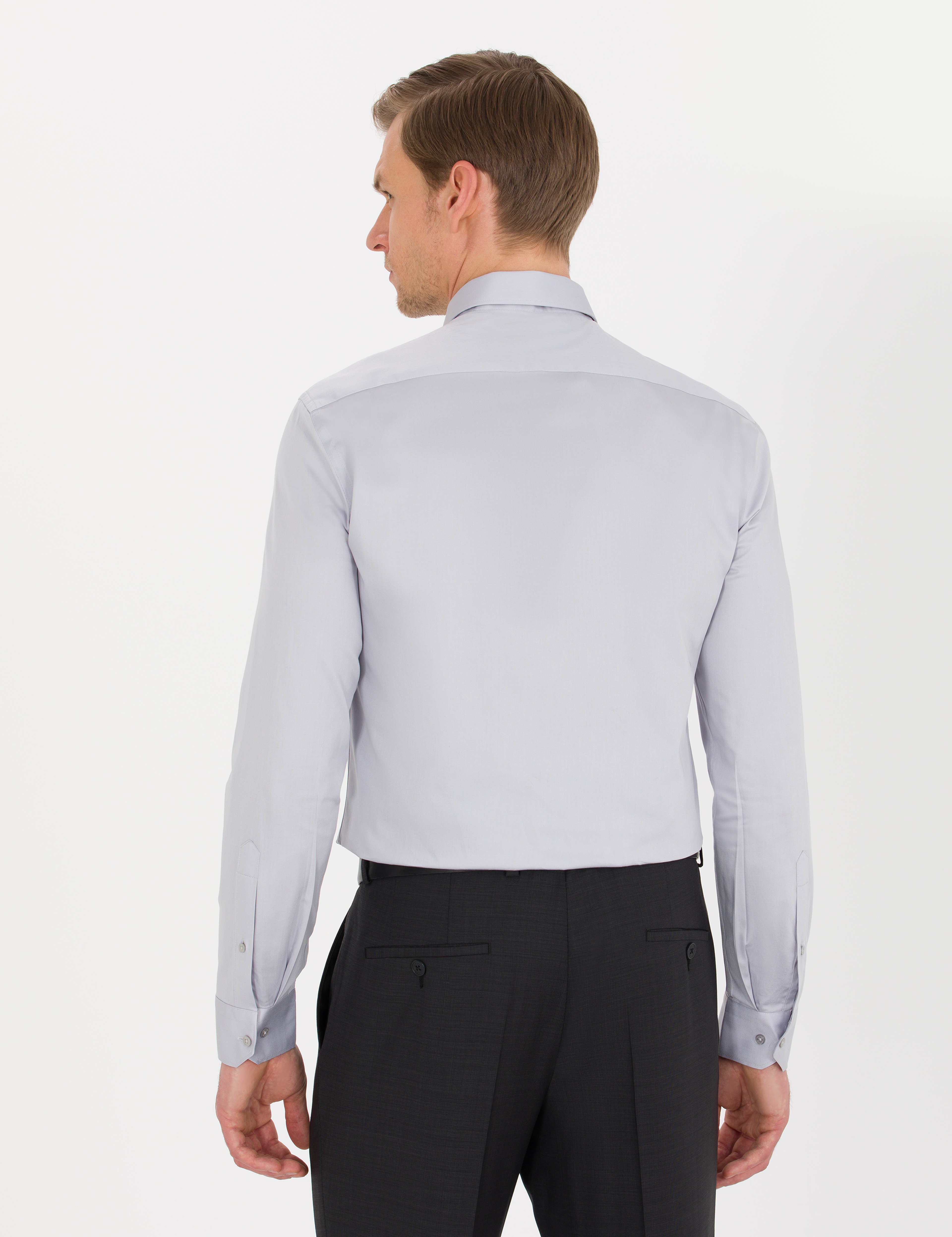 Gri Slim Fit Uzun Kollu Klasik Gömlek - Image 5