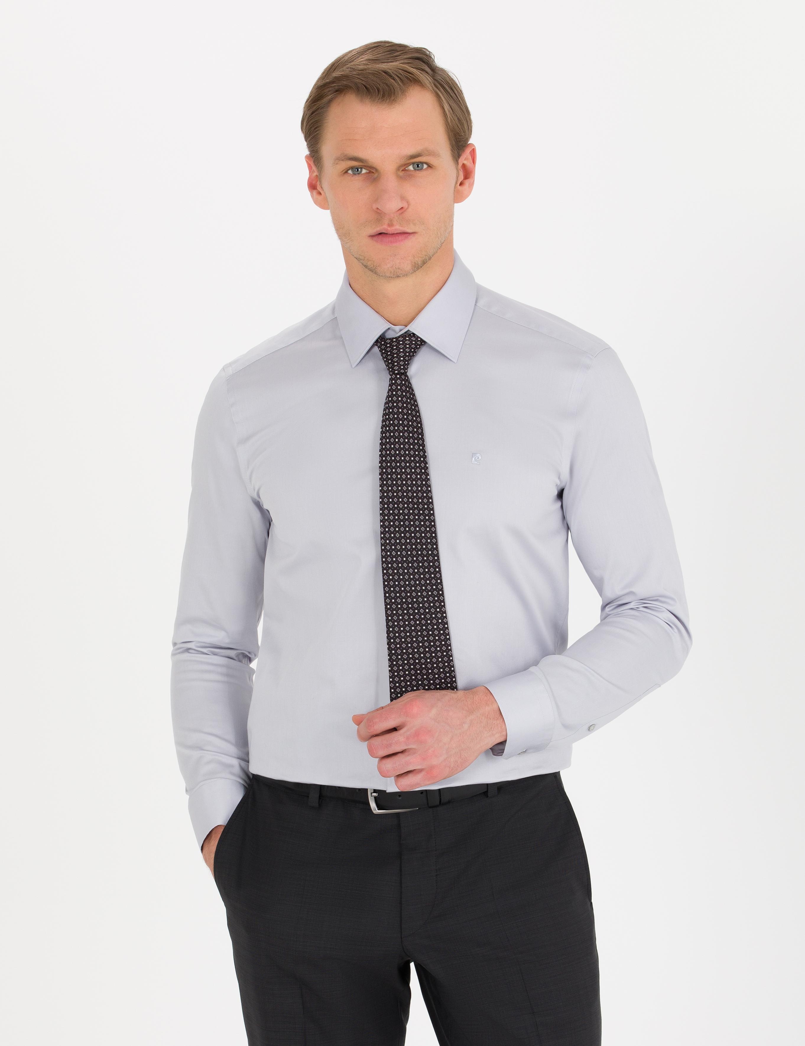 Gri Slim Fit Uzun Kollu Klasik Gömlek