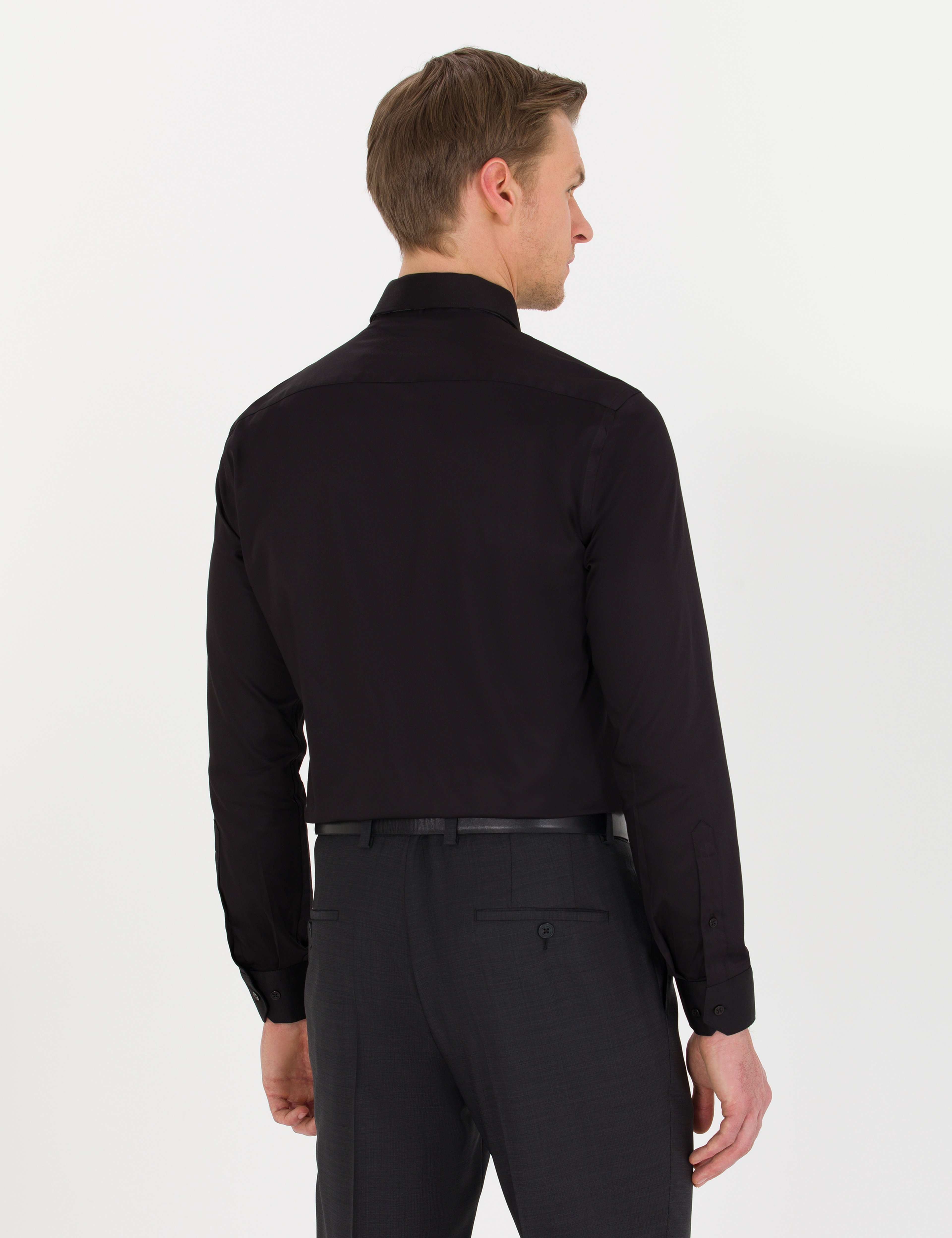 Siyah Slim Fit Uzun Kollu Klasik Gömlek - Image 5