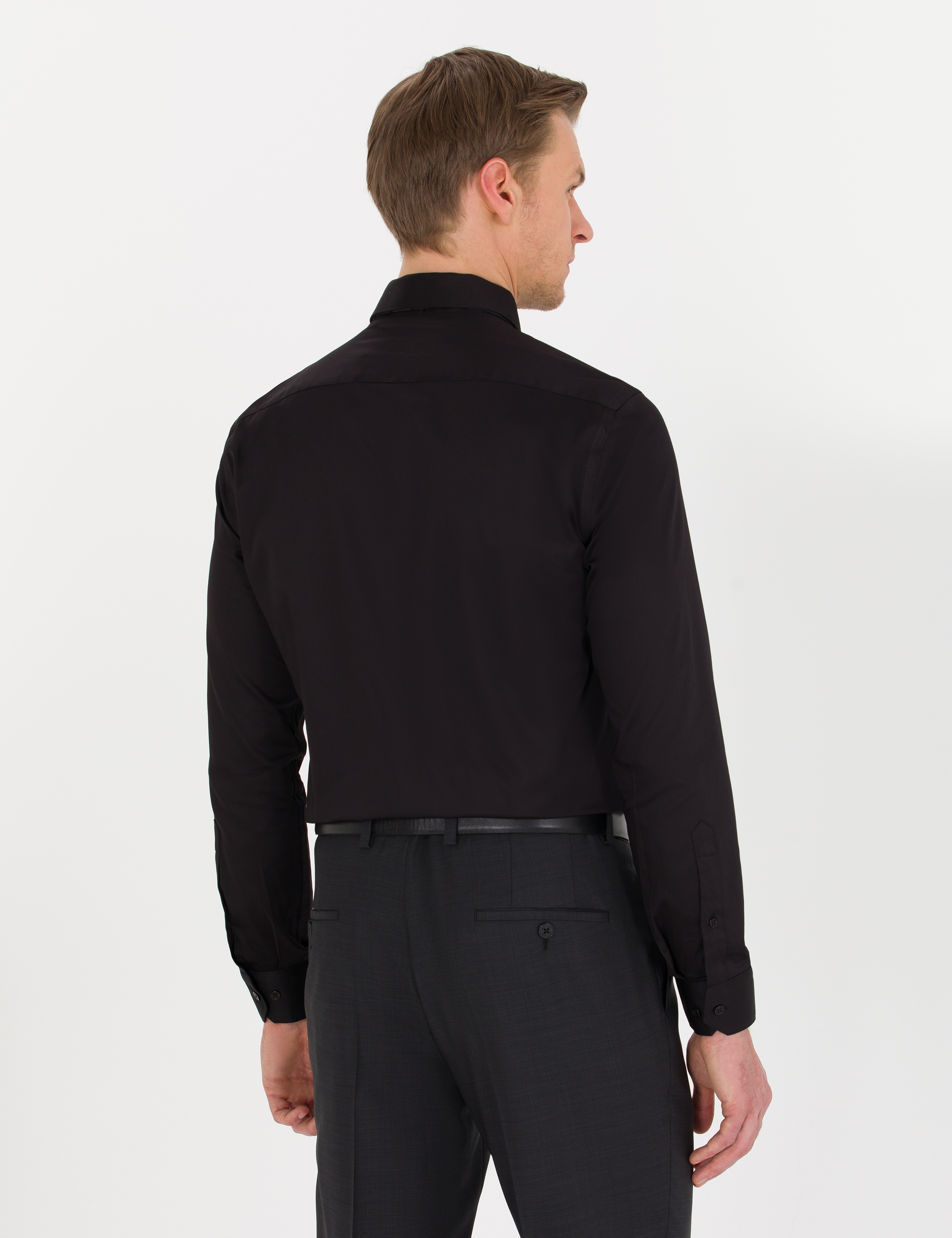 Siyah Slim Fit Uzun Kollu Klasik Gömlek