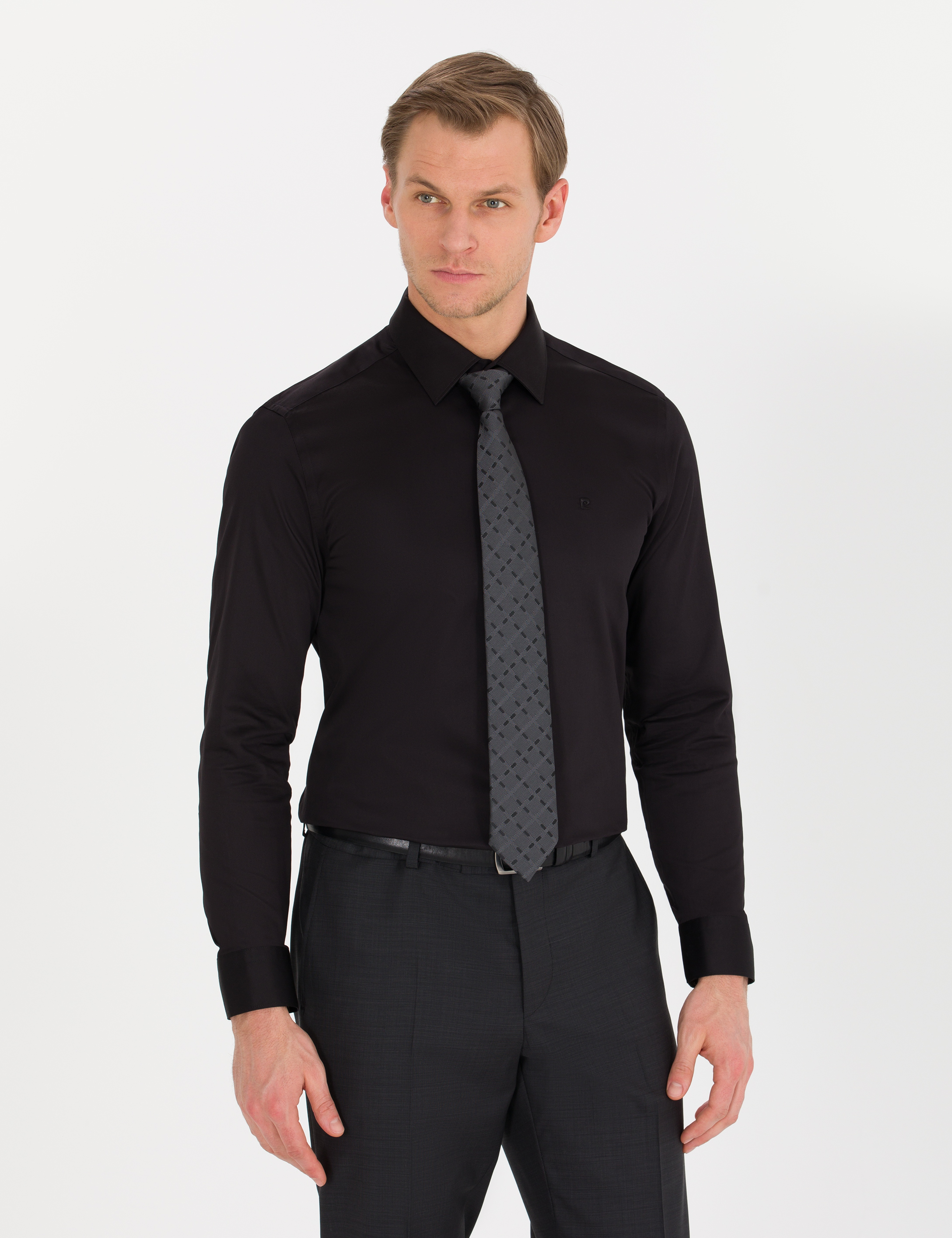 Siyah Slim Fit Uzun Kollu Klasik Gömlek