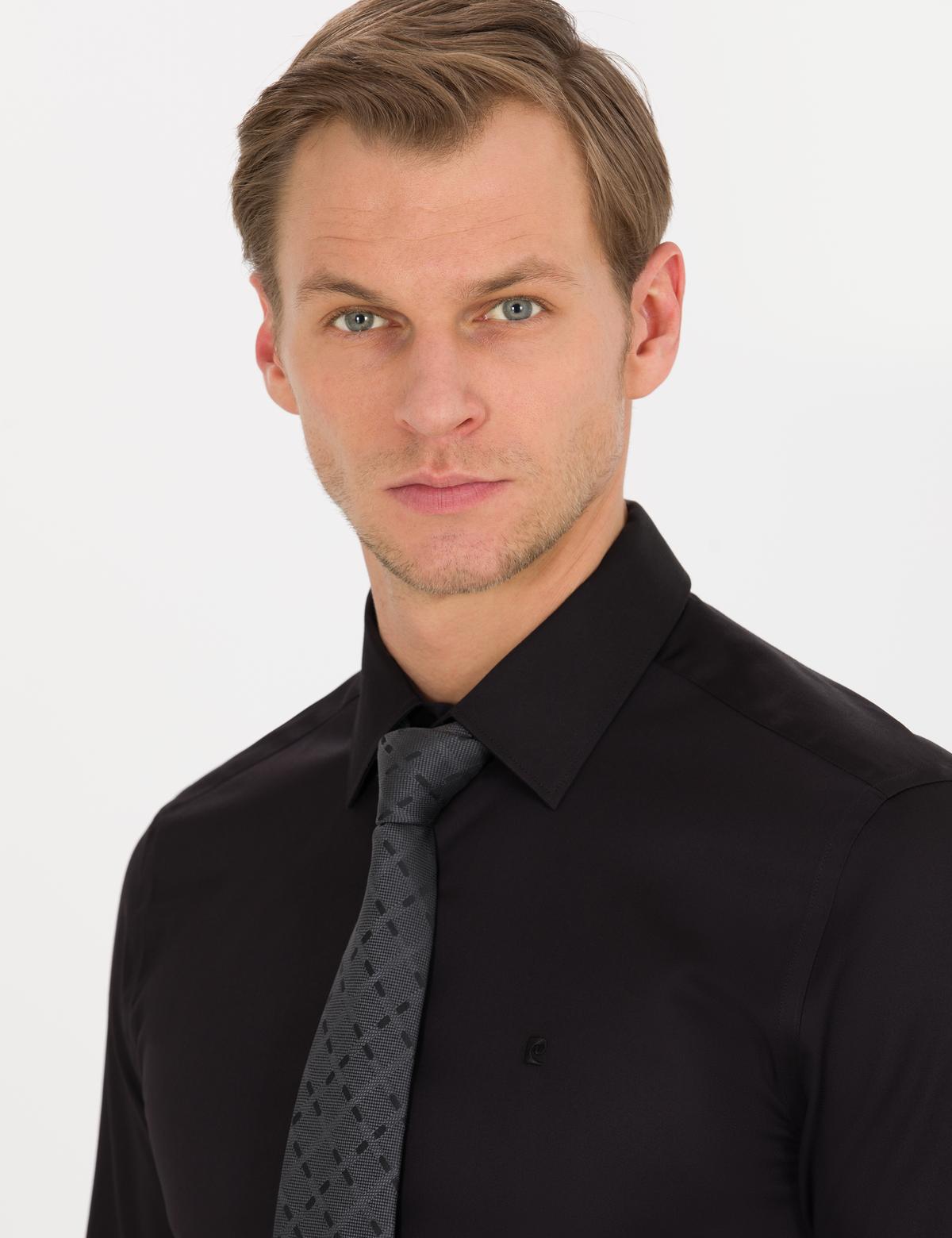 Siyah Slim Fit Uzun Kollu Klasik Gömlek