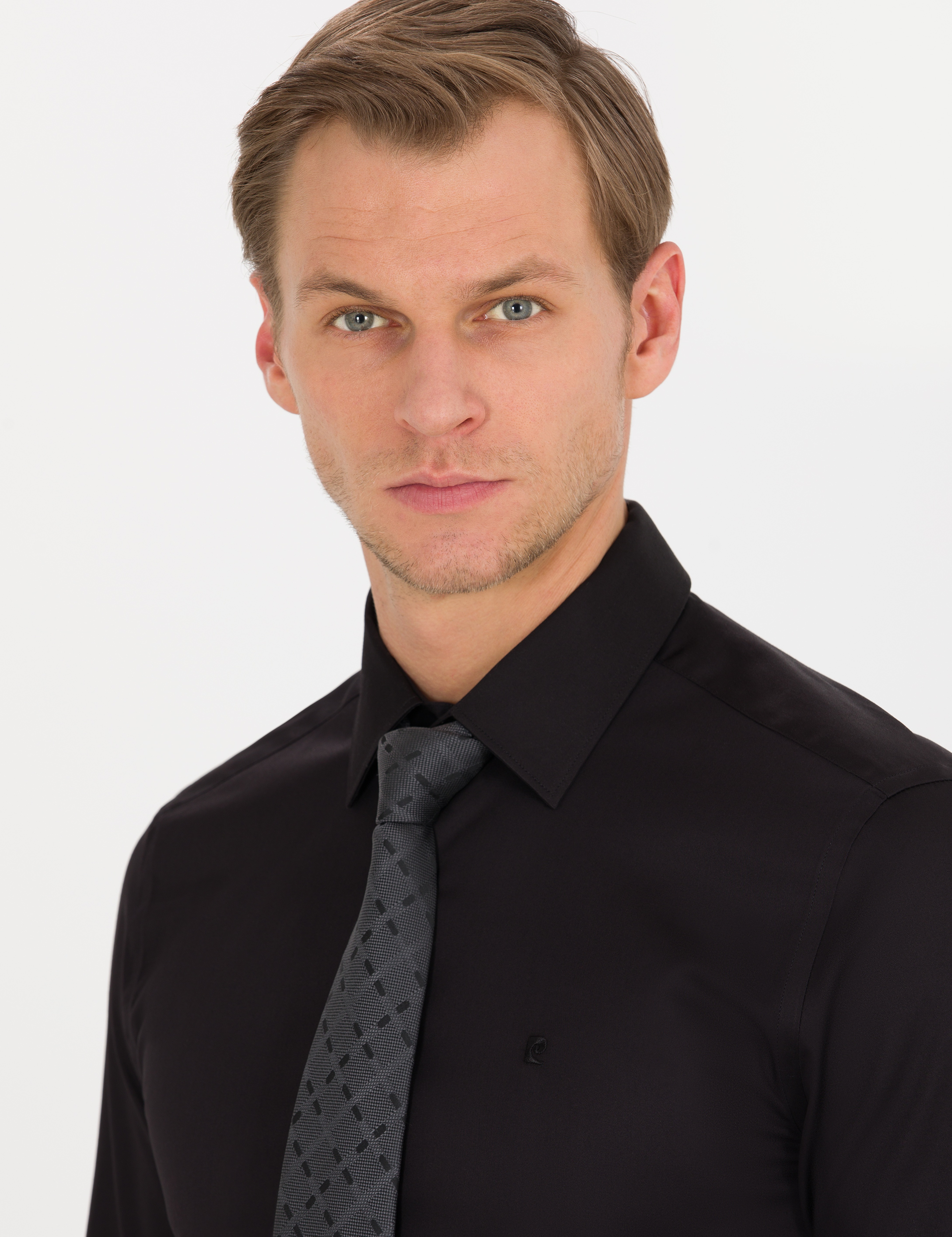 Siyah Slim Fit Uzun Kollu Klasik Gömlek - Image 1