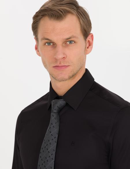 Siyah Slim Fit Uzun Kollu Klasik Gömlek - 50256437056