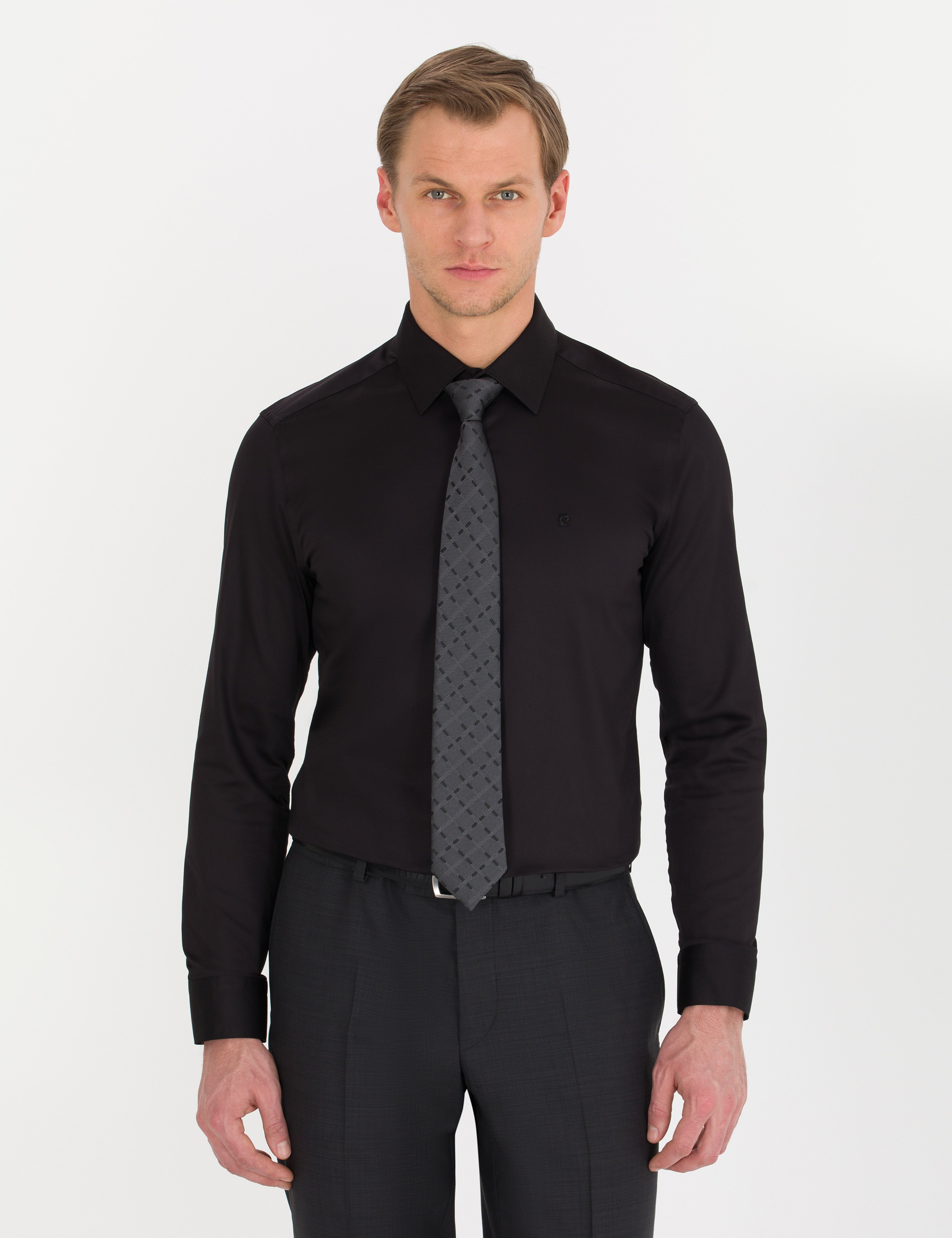 Siyah Slim Fit Uzun Kollu Klasik Gömlek - Image 4