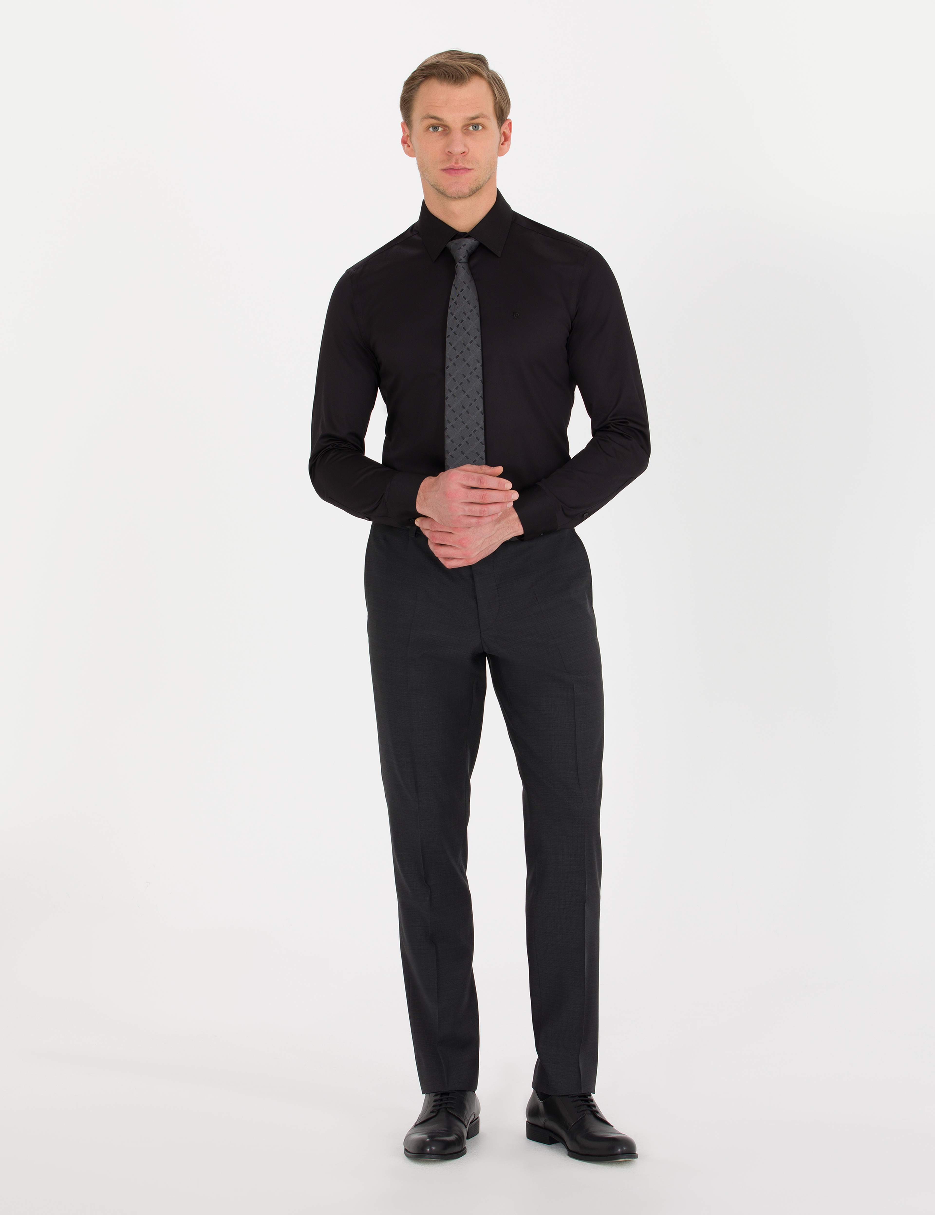 Siyah Slim Fit Uzun Kollu Klasik Gömlek