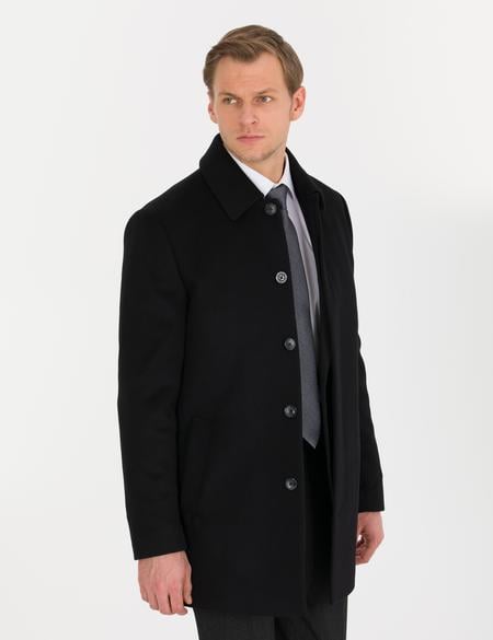 Siyah Slim Fit Kaşe Kaban - 50257391004