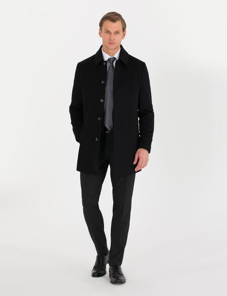 Siyah Slim Fit Kaşe Kaban - 50257391004