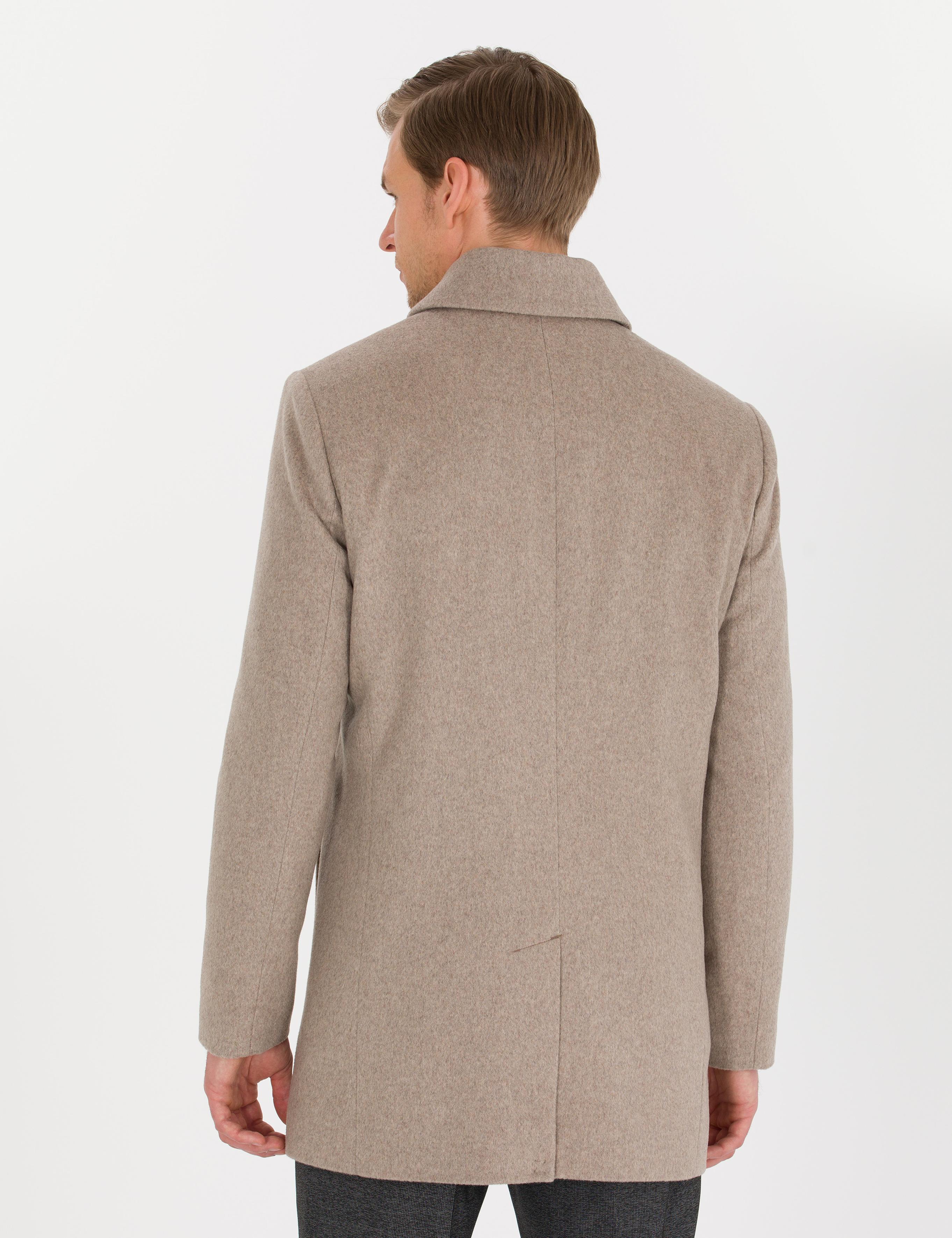 Açık Kahverengi Slim Fit Kaşe Kaban