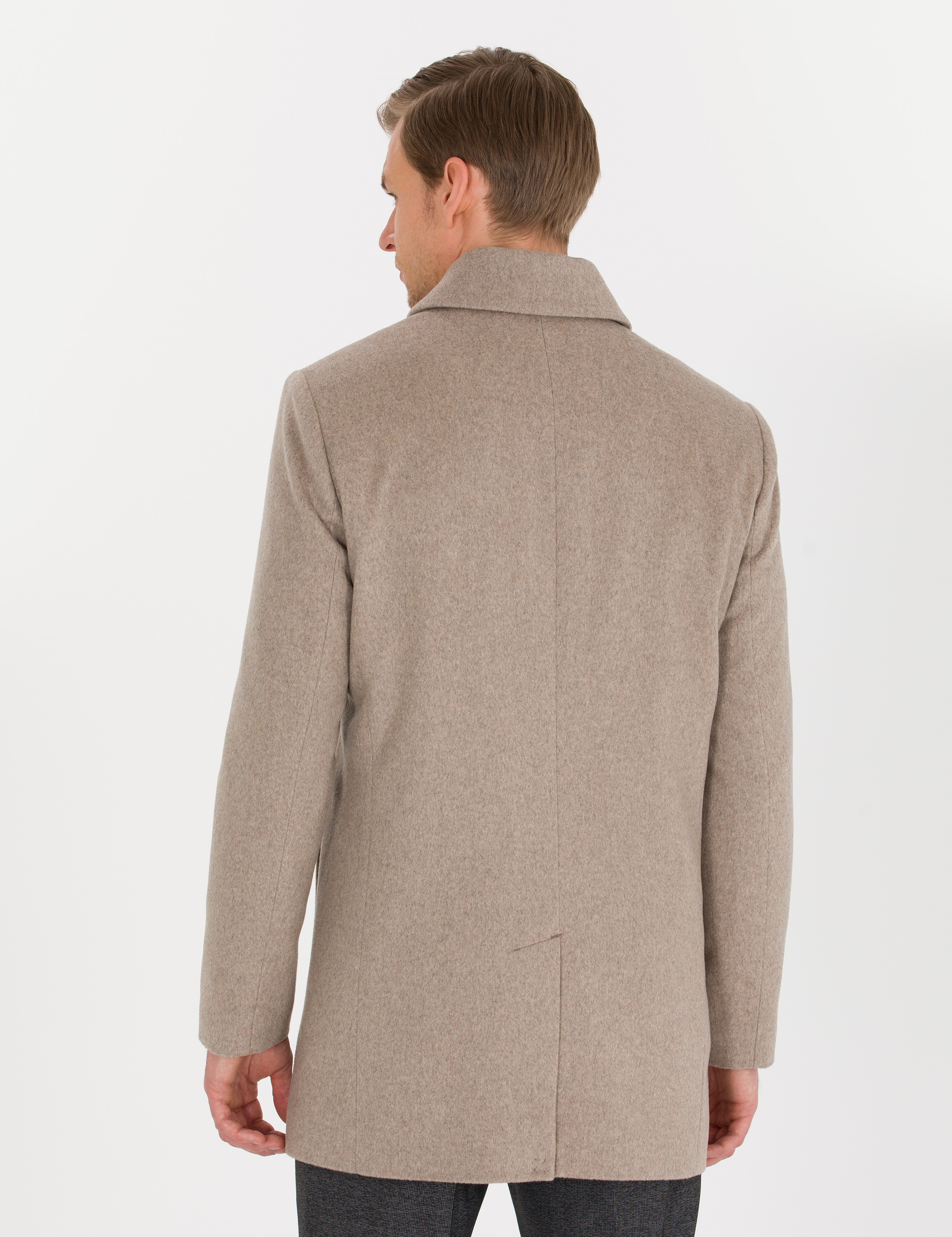 Açık Kahverengi Slim Fit Kaşe Kaban - Image 5