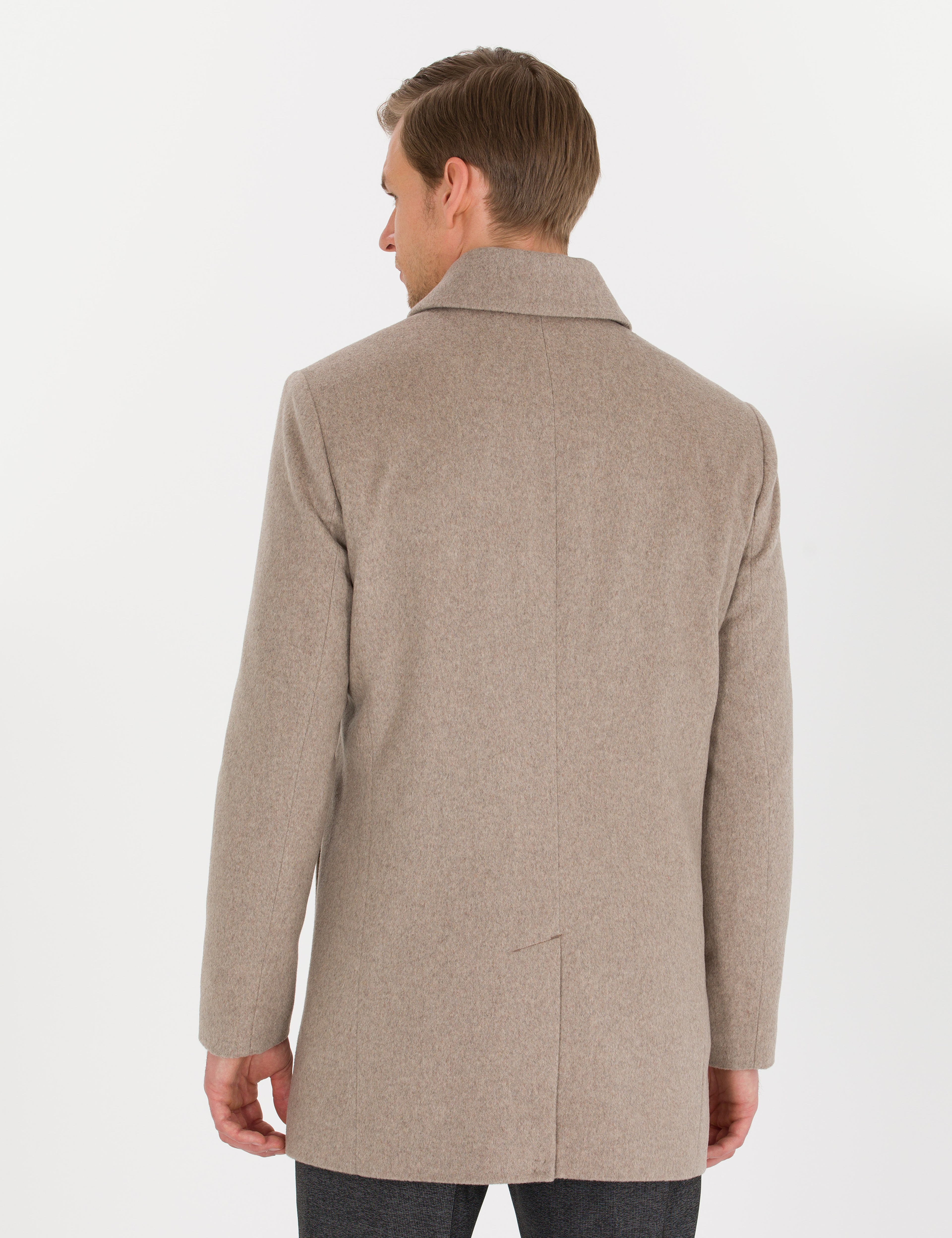 Açık Kahverengi Slim Fit Kaşe Kaban