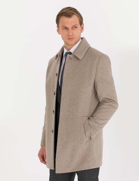 Açık Kahverengi Slim Fit Kaşe Kaban - 50257391025