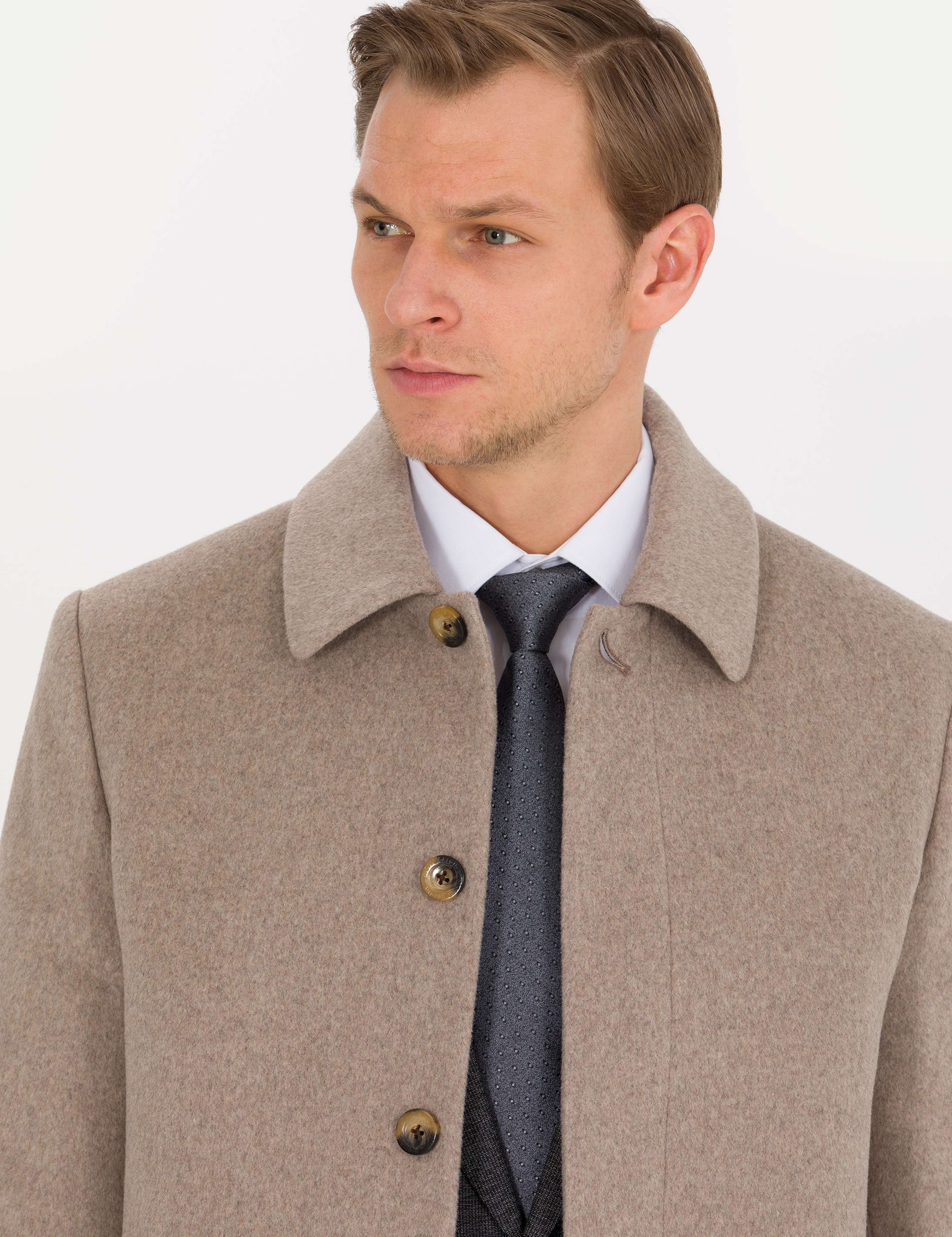 Açık Kahverengi Slim Fit Kaşe Kaban - Image 3