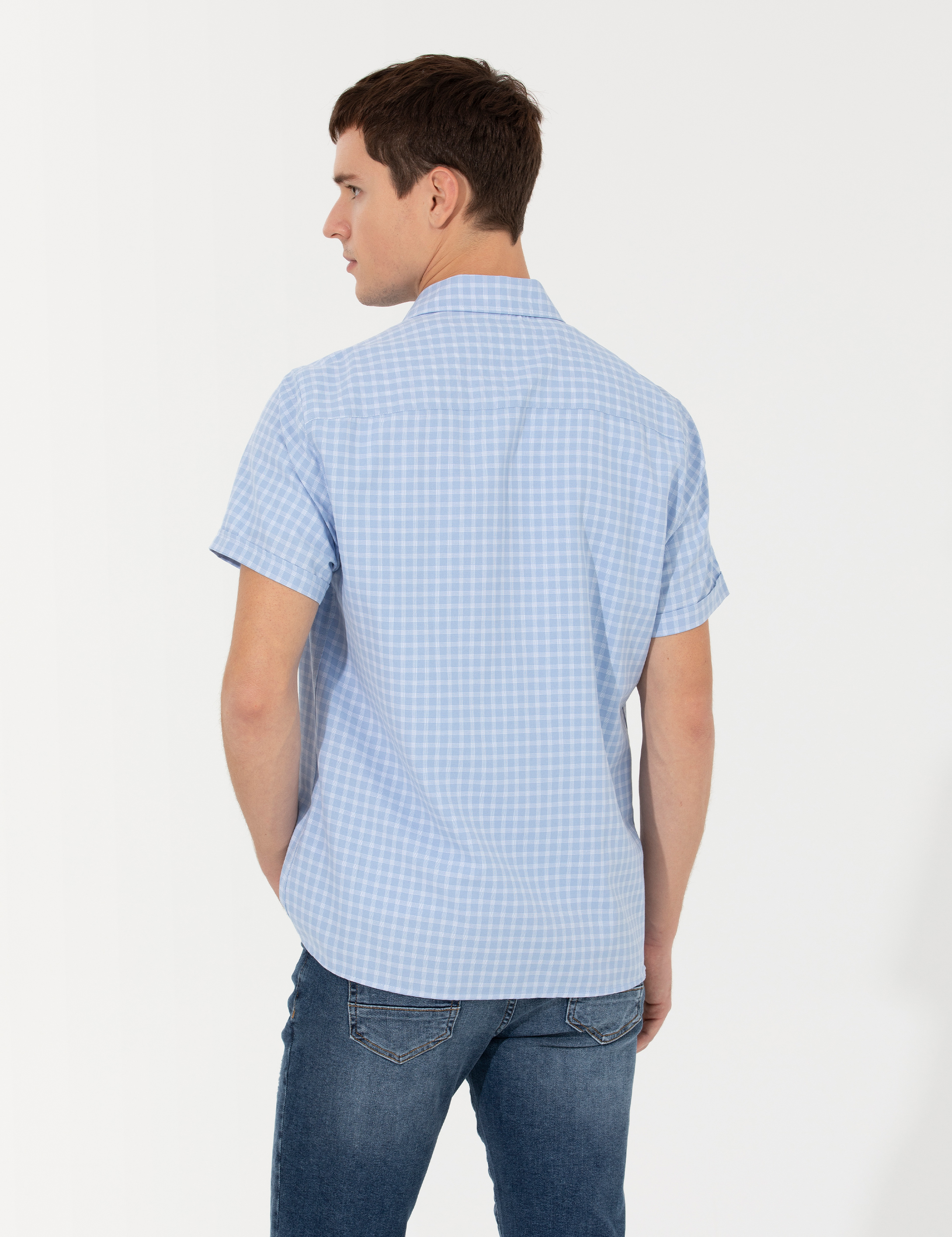 Açık Mavi Regular Fit Kısa Kollu Gömlek - Image 5
