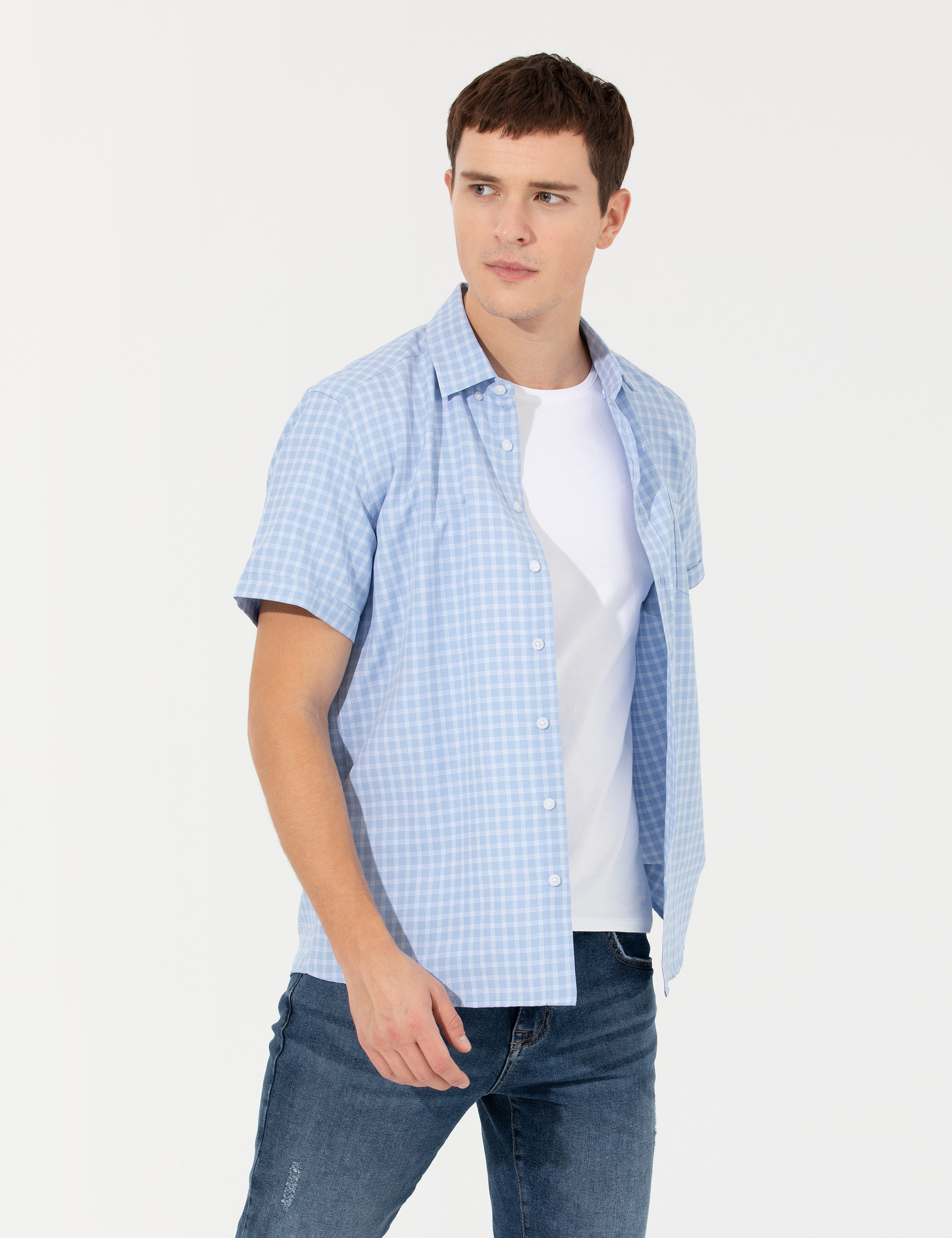 Açık Mavi Regular Fit Kısa Kollu Gömlek - Image 3