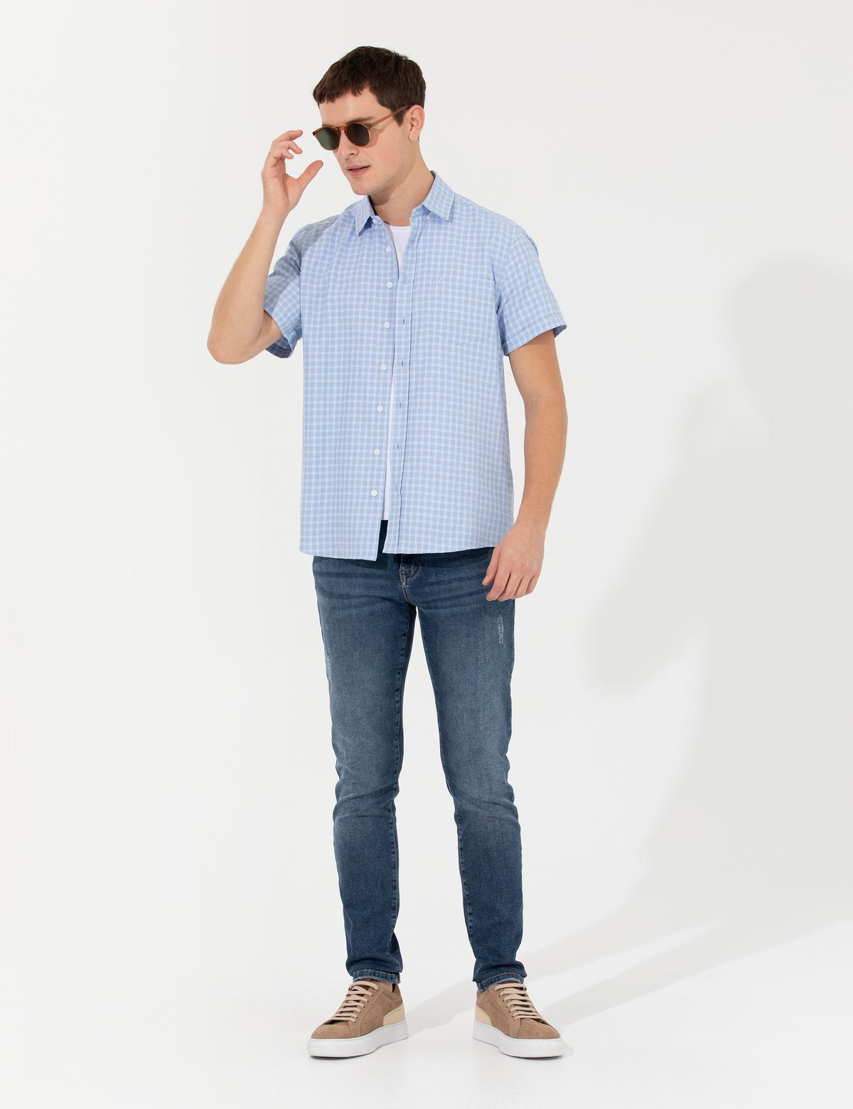 Açık Mavi Regular Fit Kısa Kollu Gömlek - 50267433025