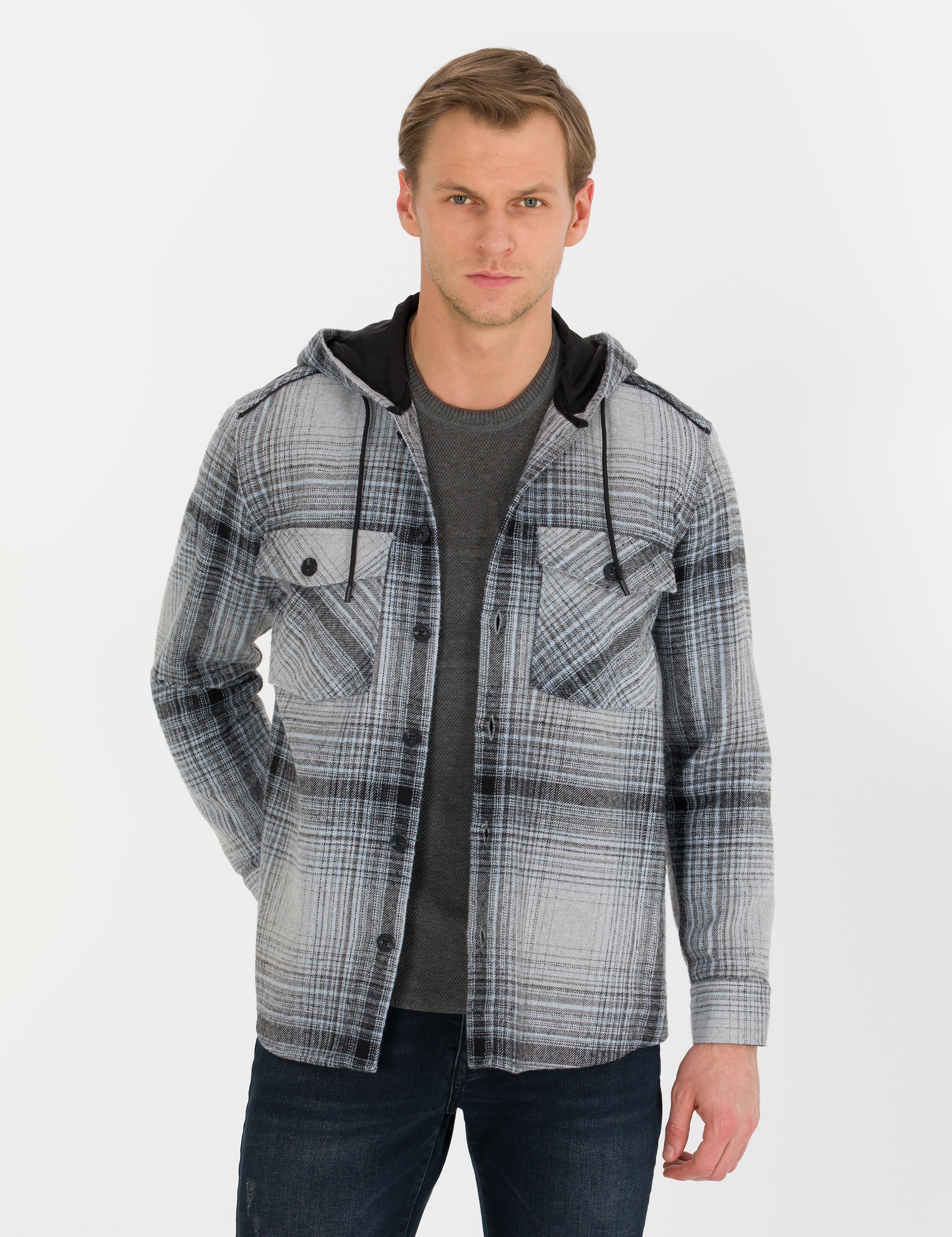 Gri Comfort Fit Uzun Kollu Gömlek - Image 1