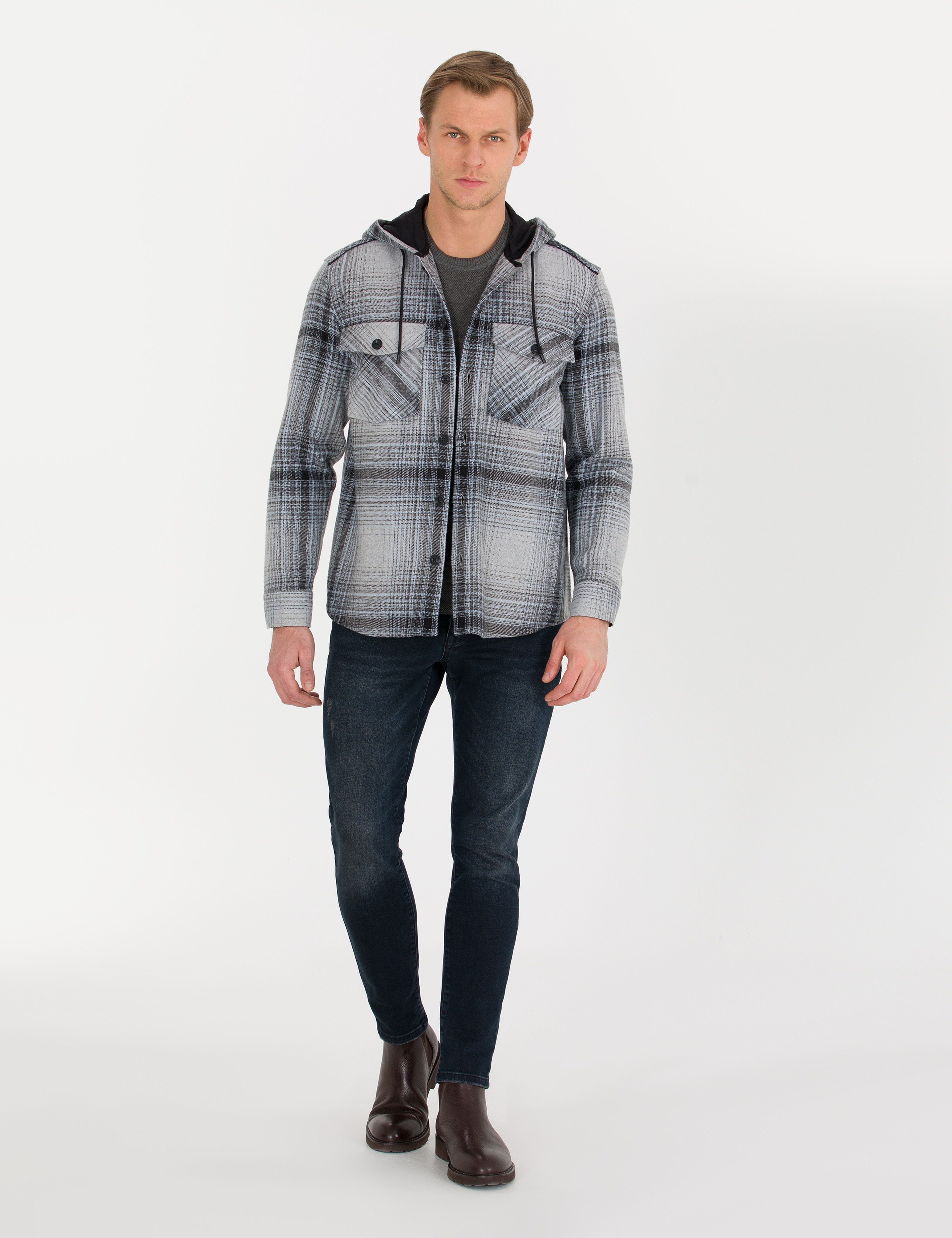 Gri Comfort Fit Uzun Kollu Gömlek