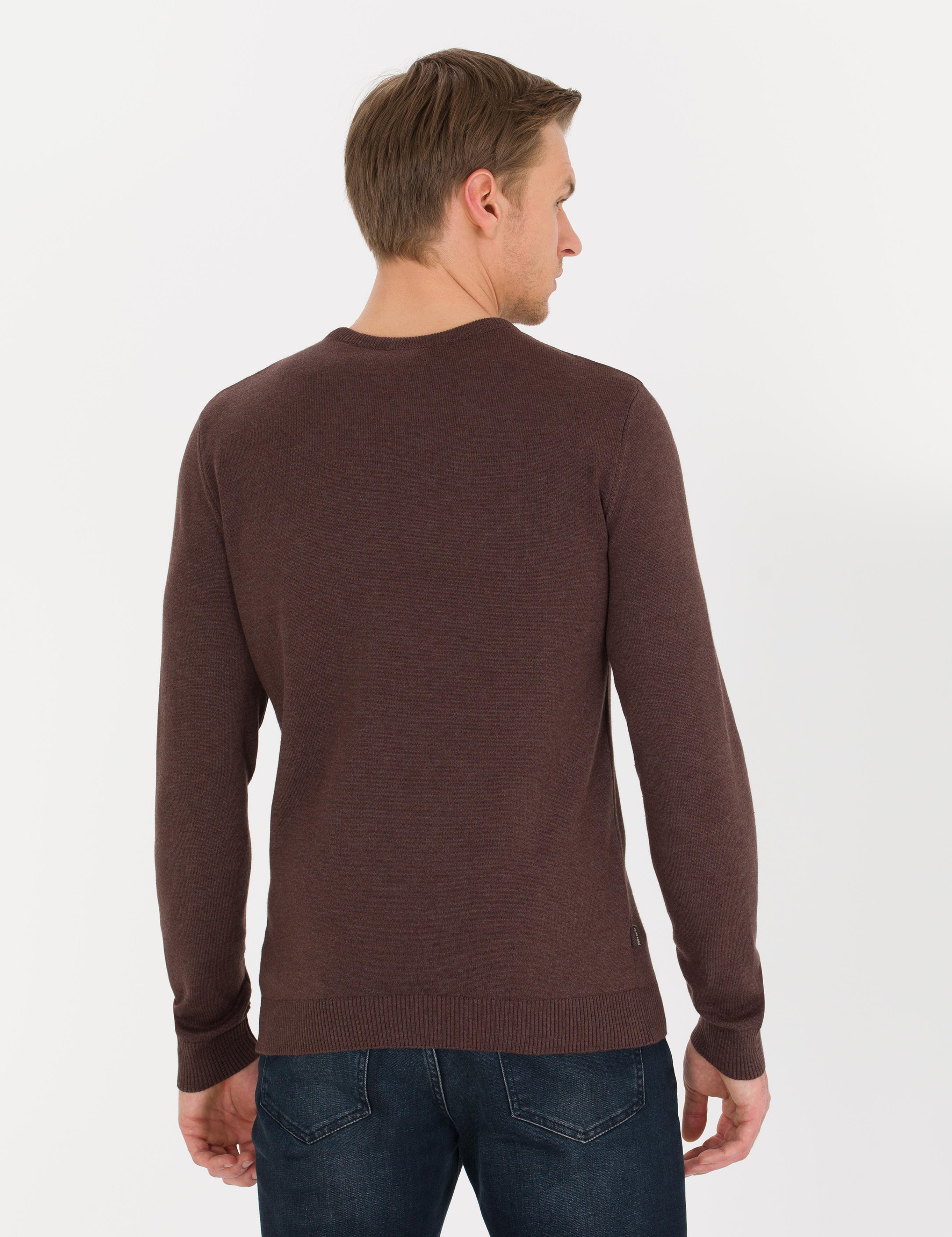 Açık Kahverengi Slim Fit Bisiklet Yaka Triko Kazak