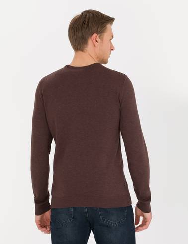 Açık Kahverengi Slim Fit Bisiklet Yaka Triko Kazak