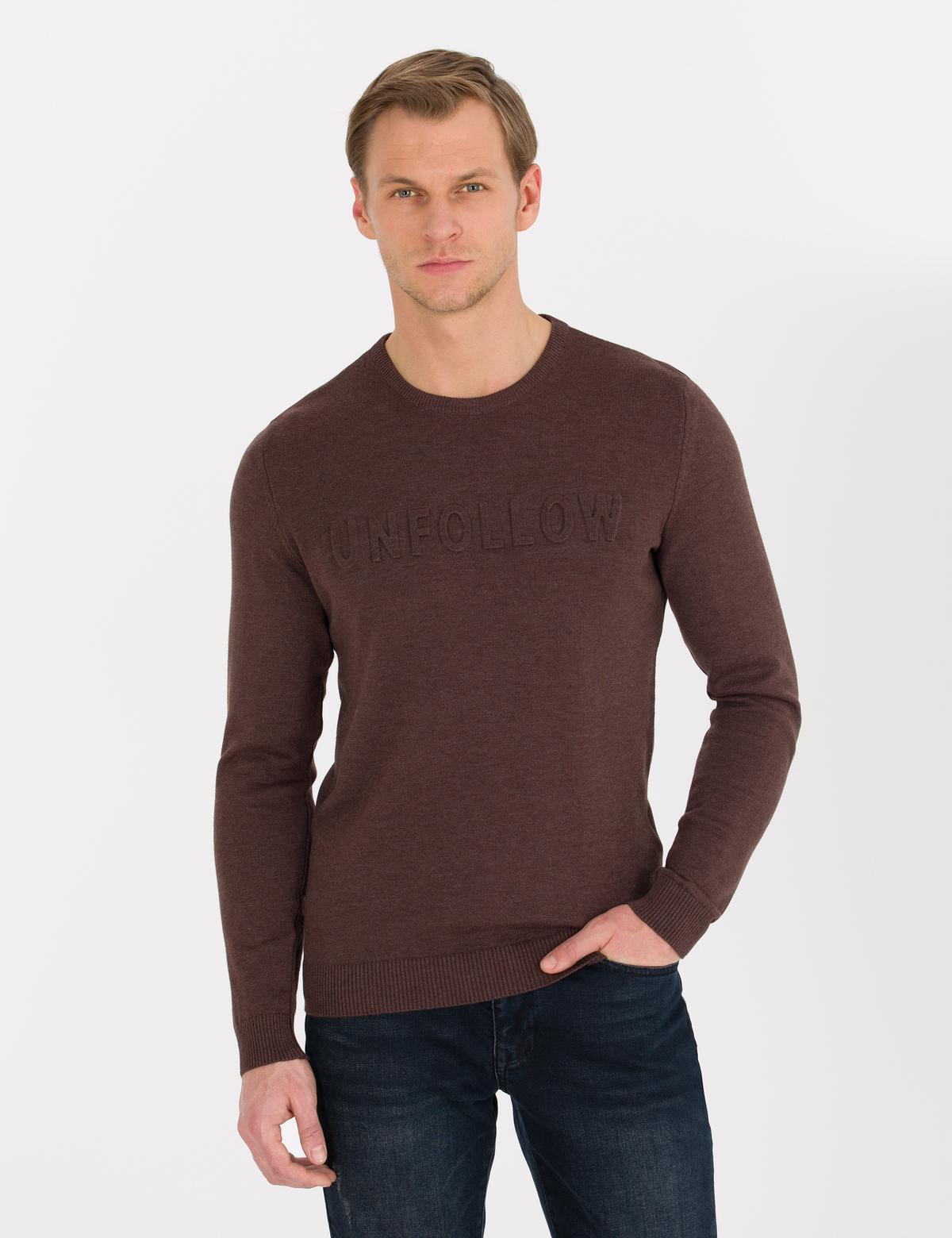 Açık Kahverengi Slim Fit Bisiklet Yaka Triko Kazak - 50259797017