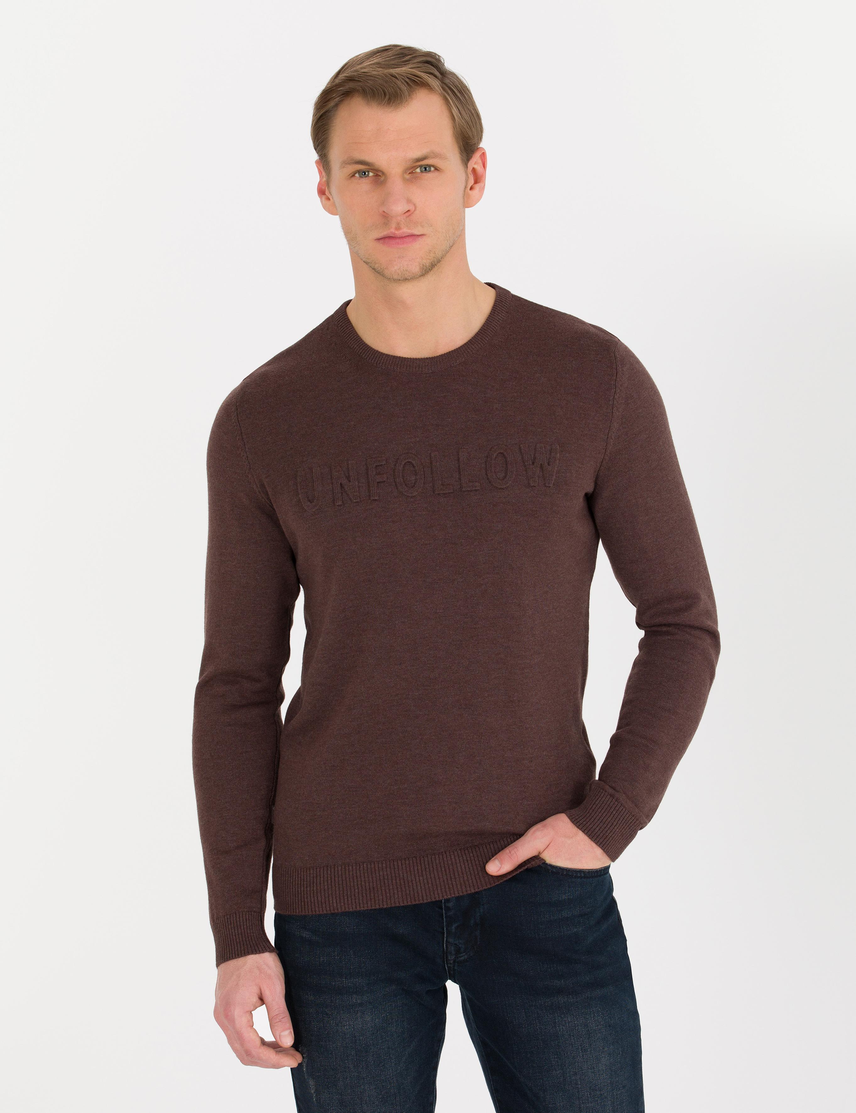 Açık Kahverengi Slim Fit Bisiklet Yaka Triko Kazak