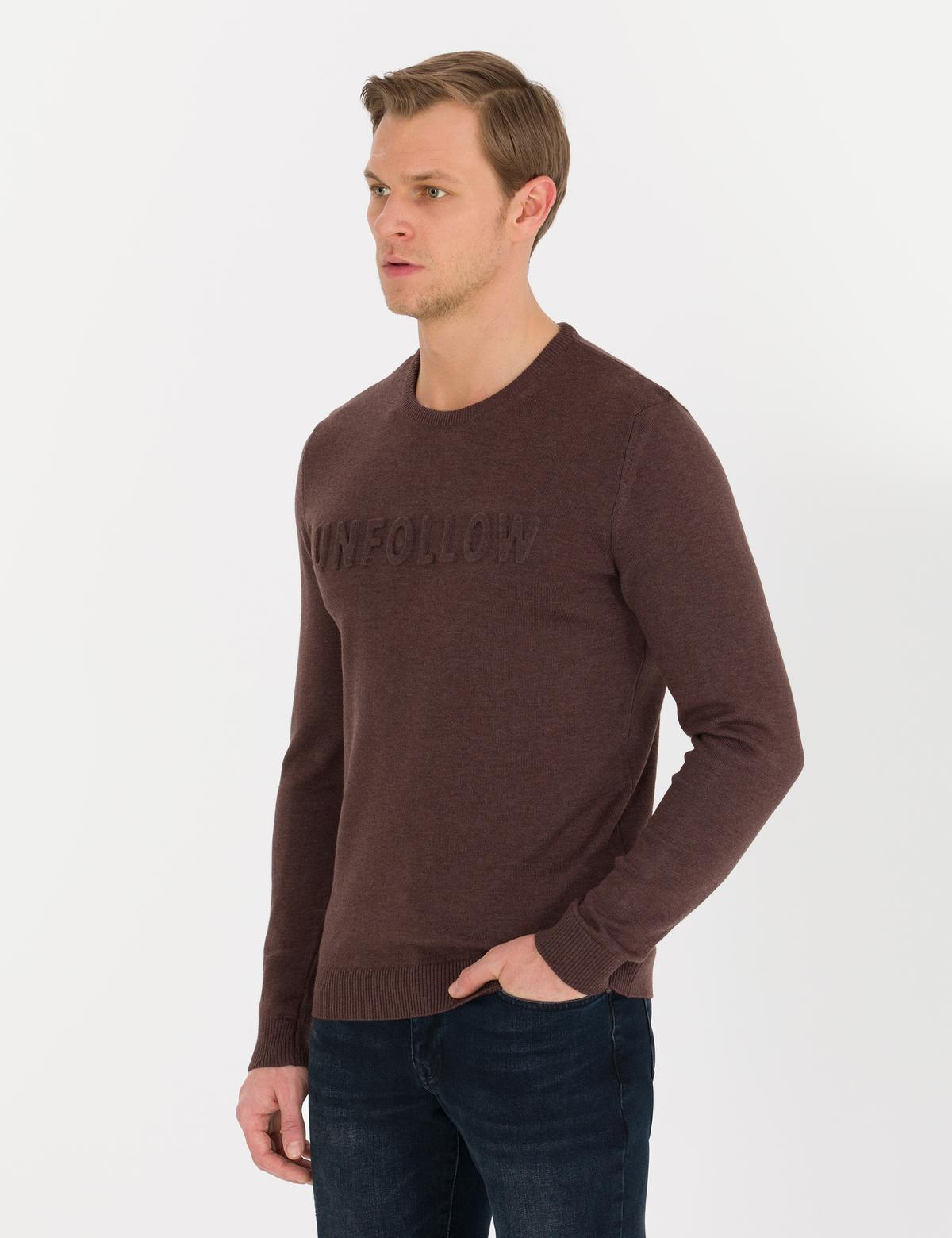 Açık Kahverengi Slim Fit Bisiklet Yaka Triko Kazak - 50259797017