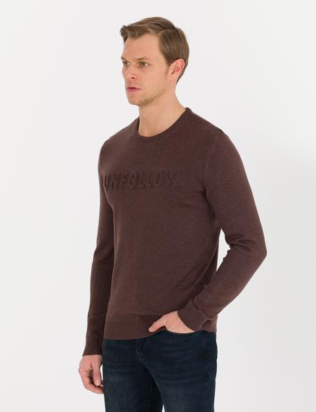 Açık Kahverengi Slim Fit Bisiklet Yaka Triko Kazak - 50259797017