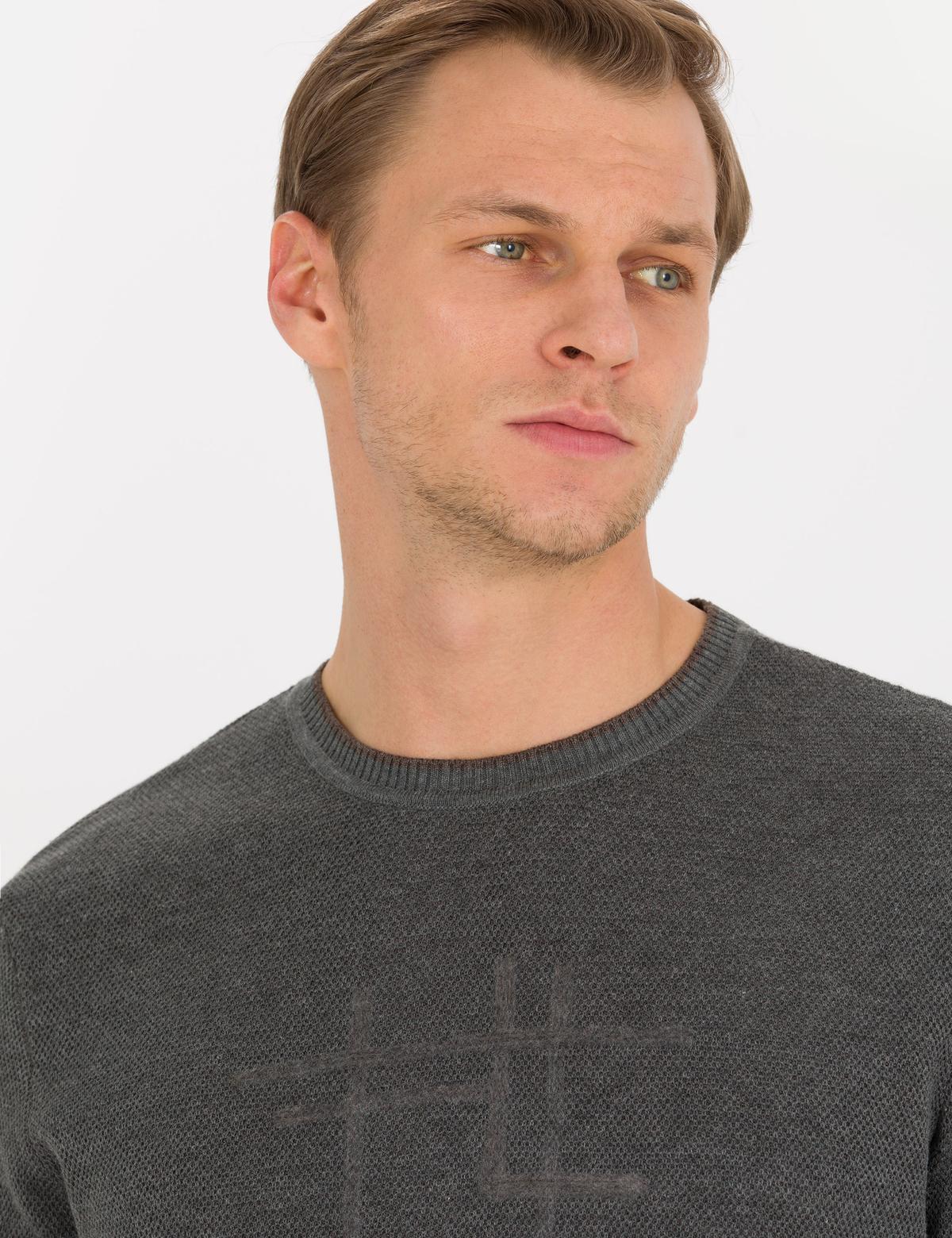 Gri Melanj Slim Fit Bisiklet Yaka Triko Kazak - 50260686013