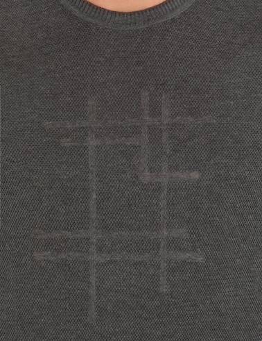 Gri Melanj Slim Fit Bisiklet Yaka Triko Kazak