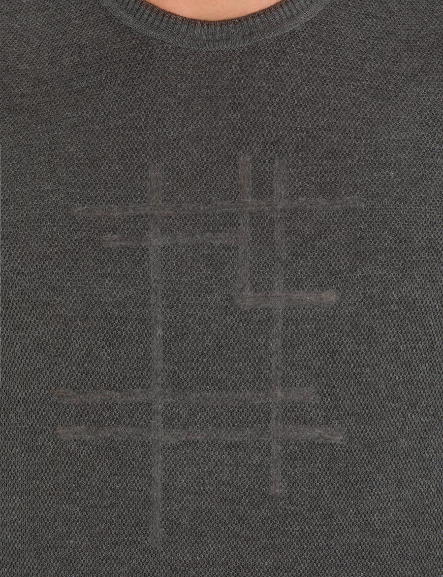 Gri Melanj Slim Fit Bisiklet Yaka Triko Kazak