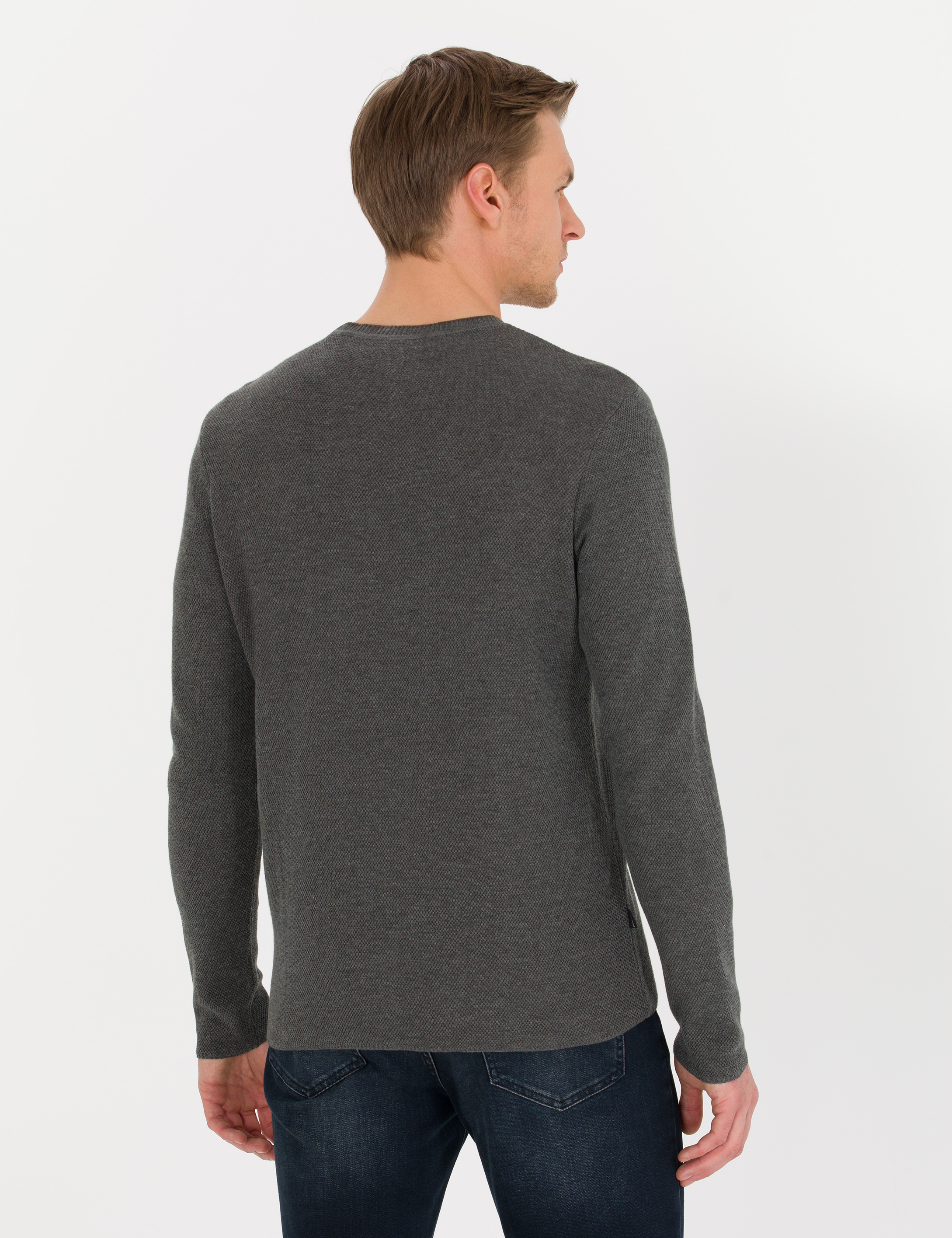 Pierre Cardin Gri Melanj Slim Fit Bisiklet Yaka Triko Kazak görsel 5