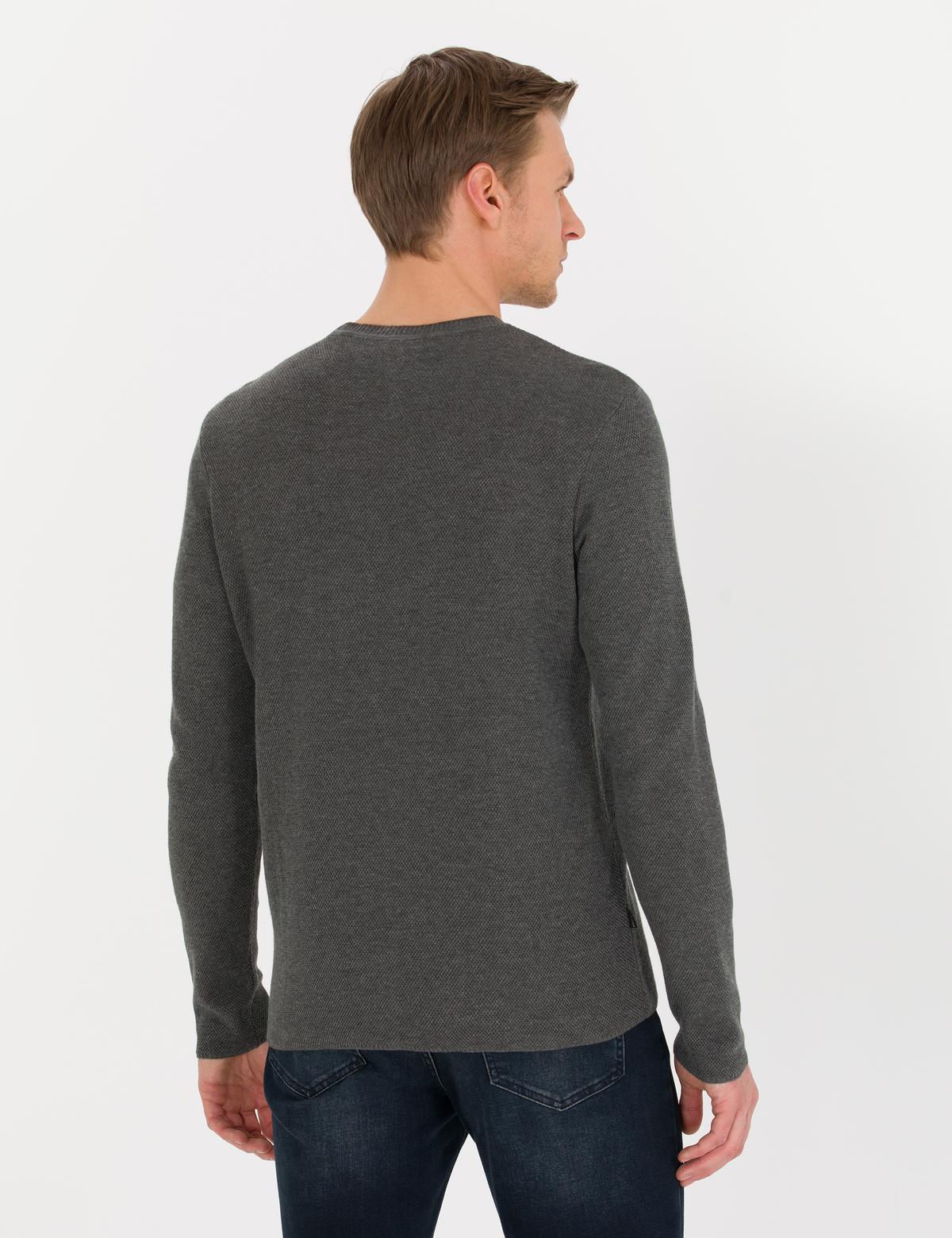 Gri Melanj Slim Fit Bisiklet Yaka Triko Kazak - 50260686013