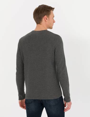 Gri Melanj Slim Fit Bisiklet Yaka Triko Kazak