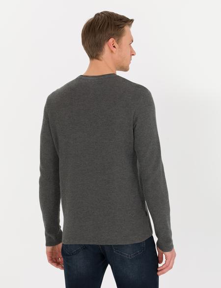 Gri Melanj Slim Fit Bisiklet Yaka Triko Kazak - 50260686013