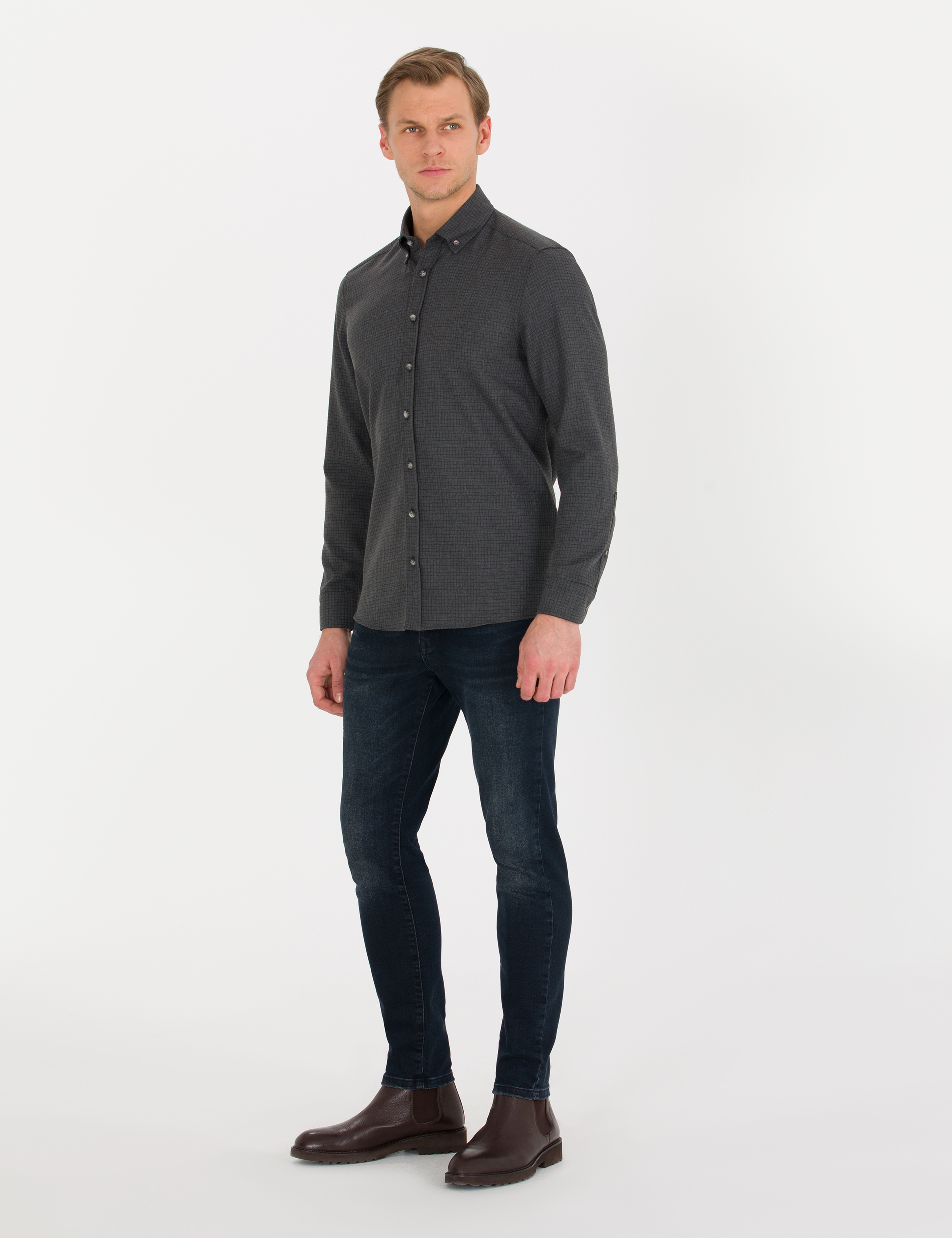 Siyah Regular Fit Uzun Kollu Gömlek - Image 4