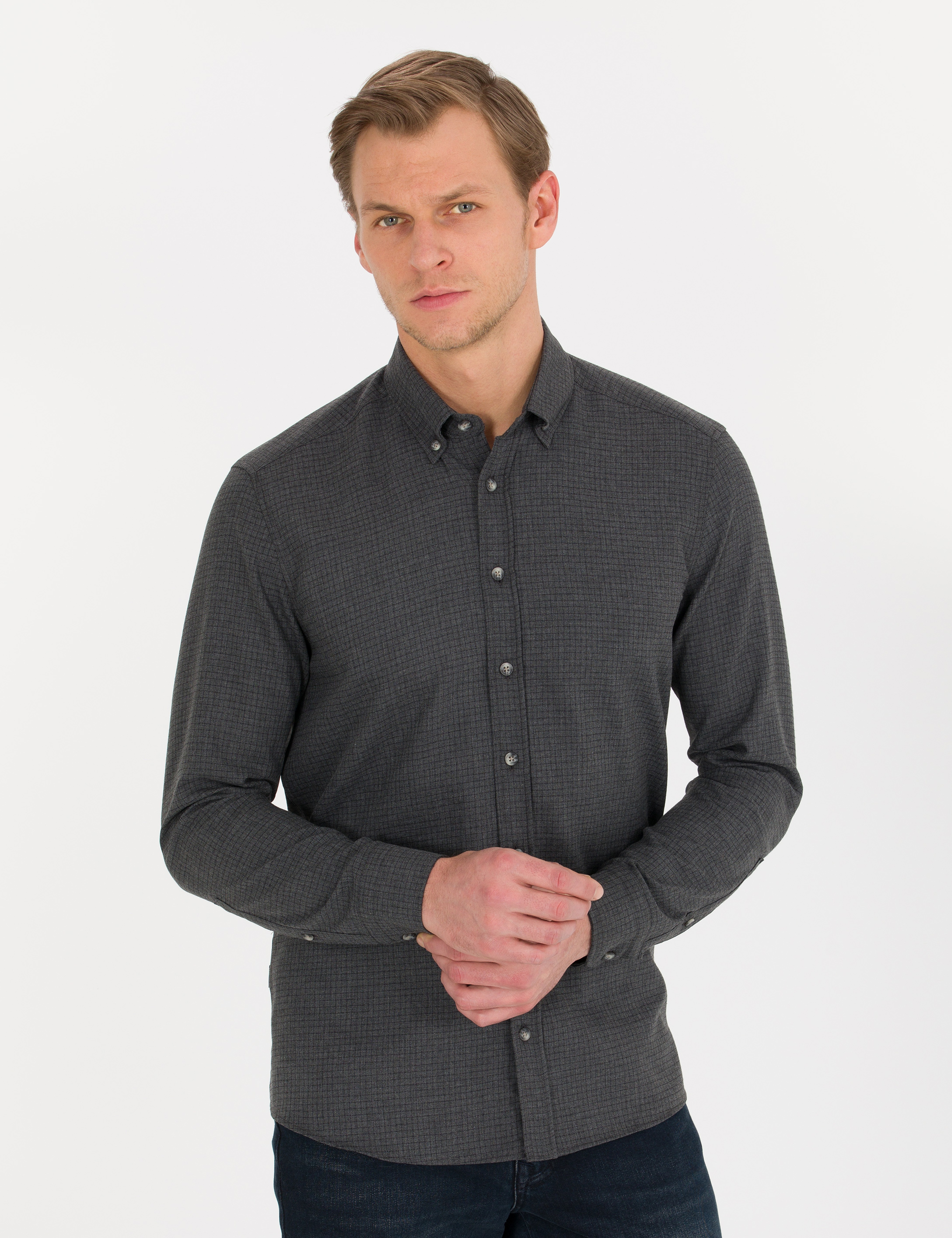 Siyah Regular Fit Uzun Kollu Gömlek - Image 3