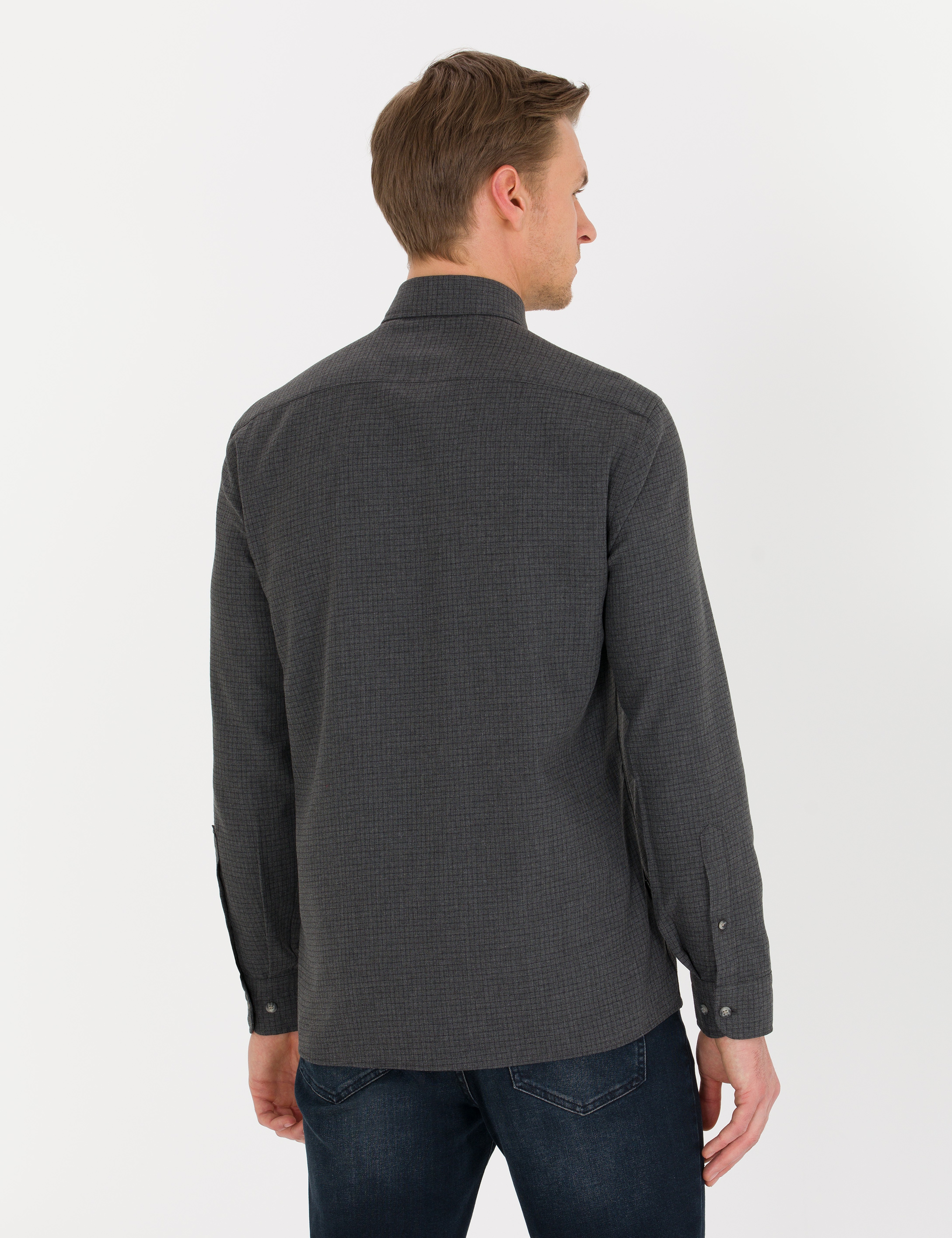Siyah Regular Fit Uzun Kollu Gömlek - Image 5